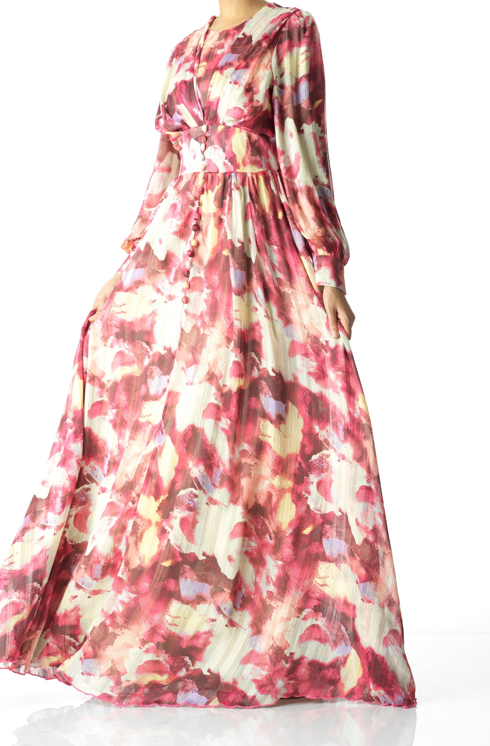 watercolor dreamy floral modest maxi dress Kabayare