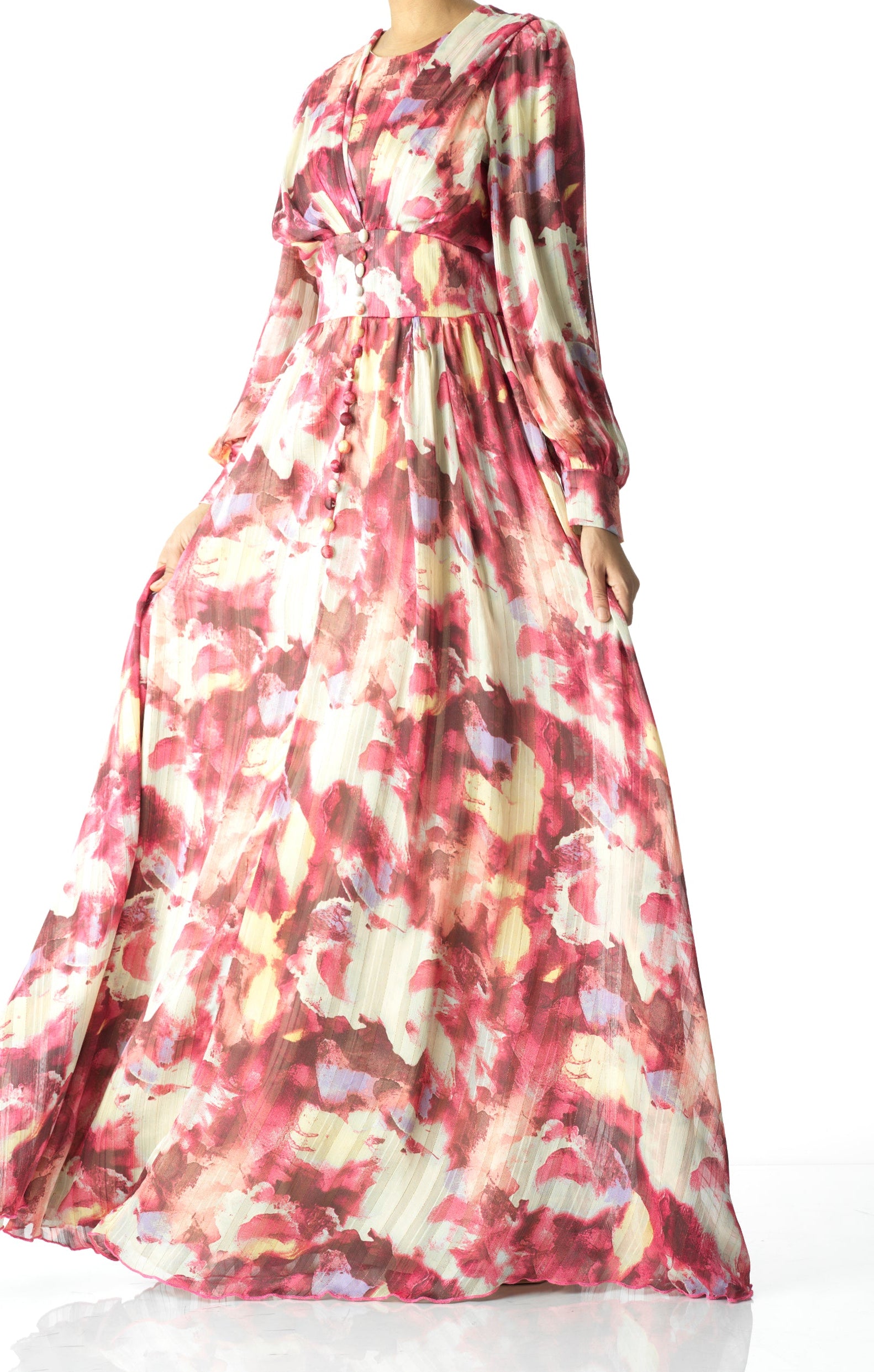 watercolor dreamy floral modest maxi dress Kabayare