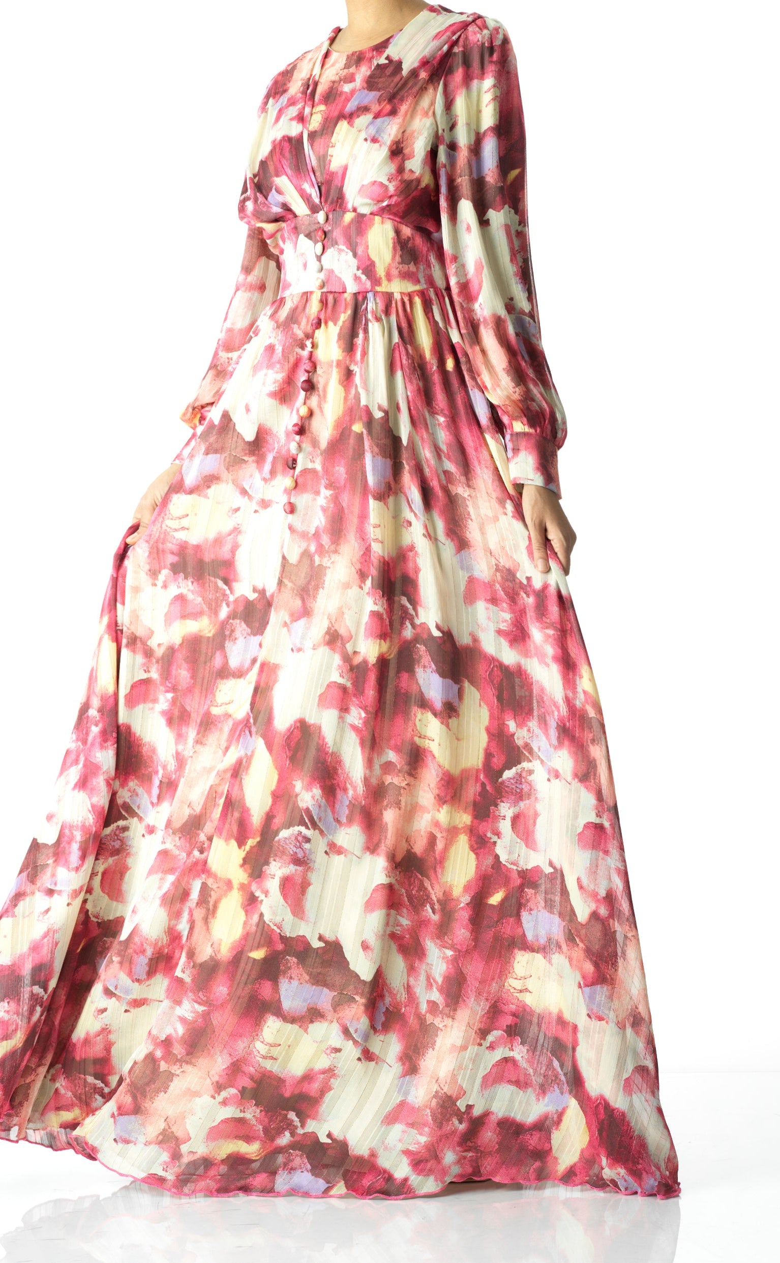 watercolor dreamy floral modest maxi dress Kabayare