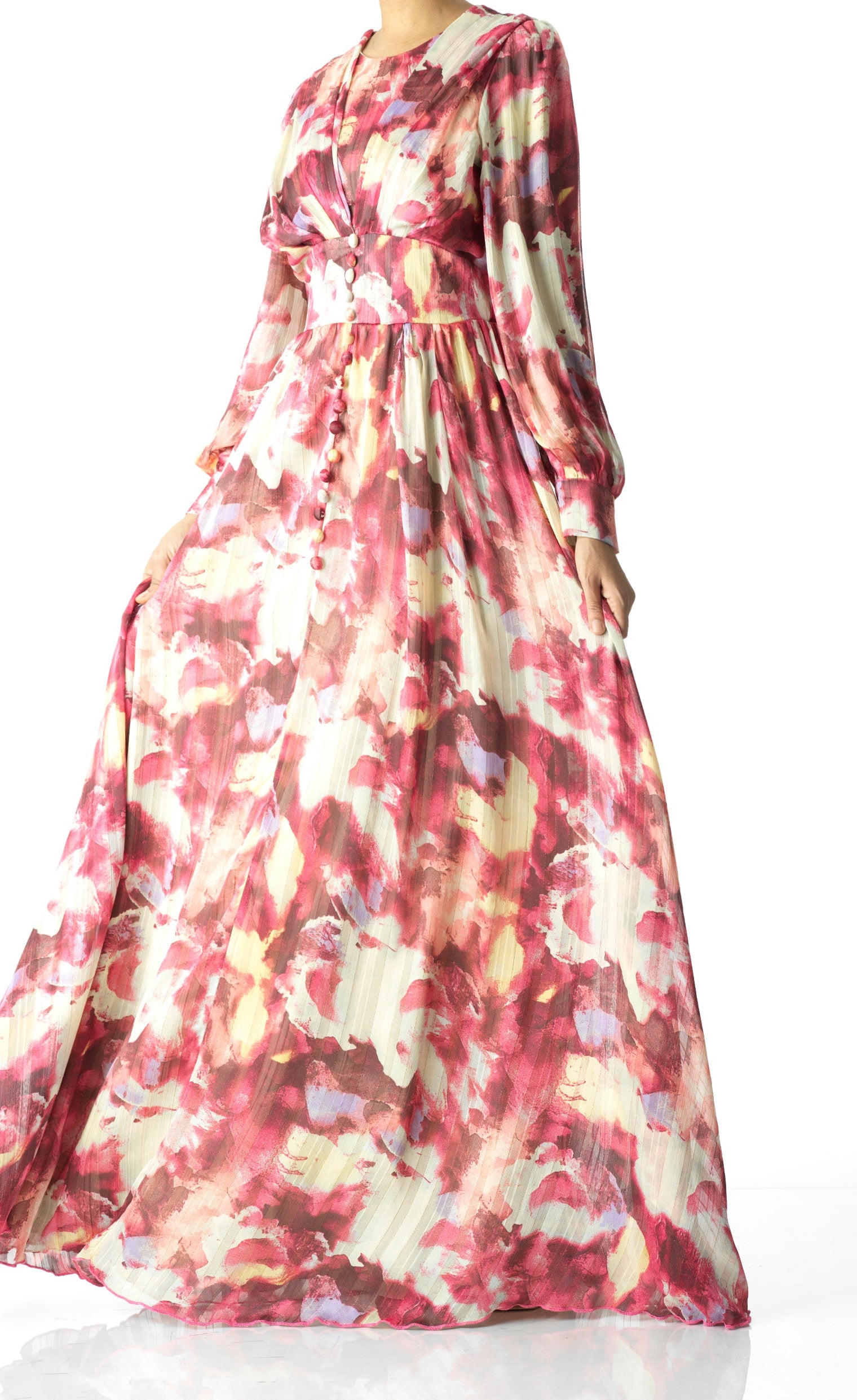 watercolor dreamy floral modest maxi dress Kabayare