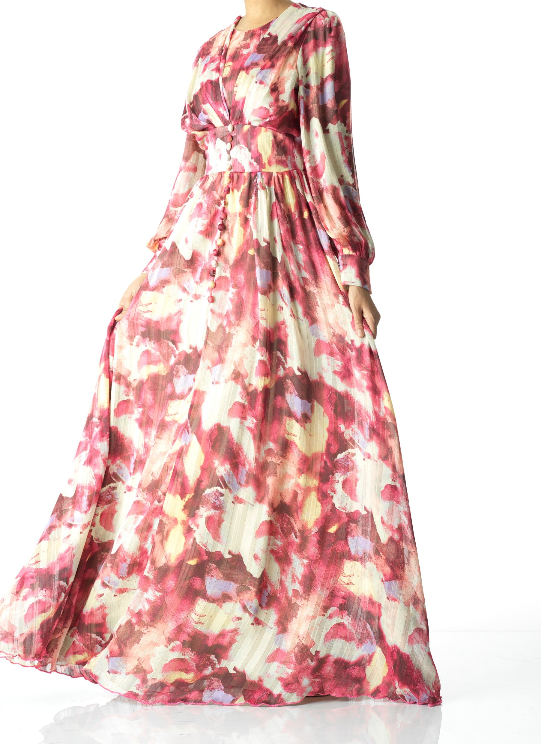 watercolor dreamy floral modest maxi dress Kabayare