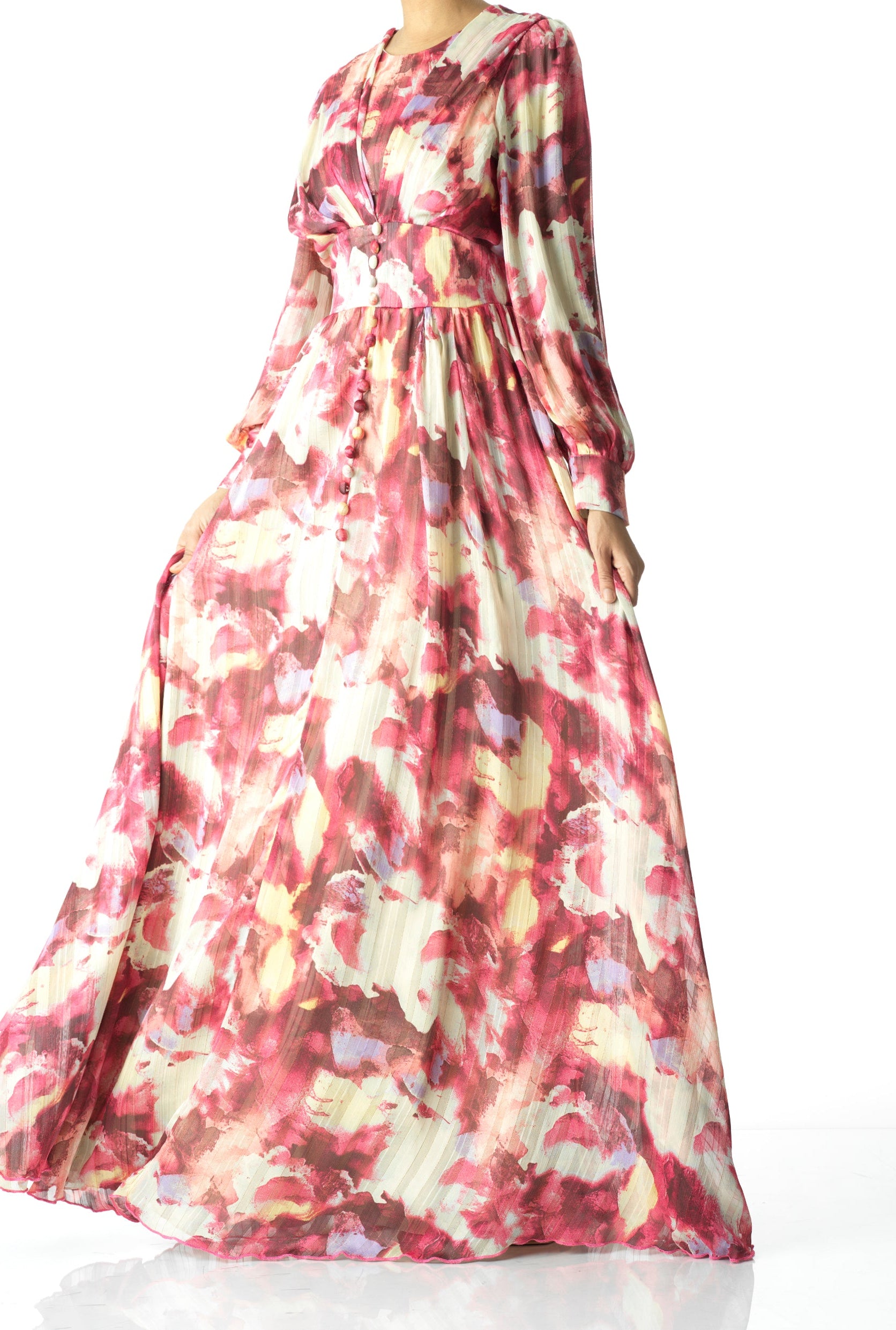 watercolor dreamy floral modest maxi dress Kabayare