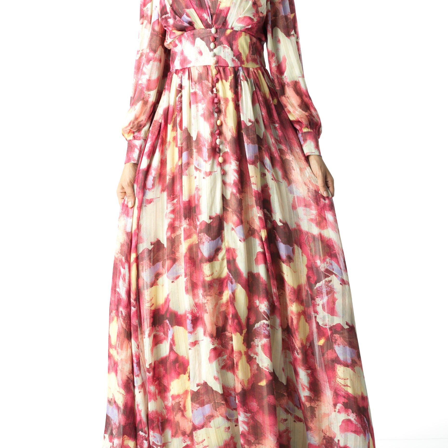 watercolor dreamy floral modest maxi dress Kabayare