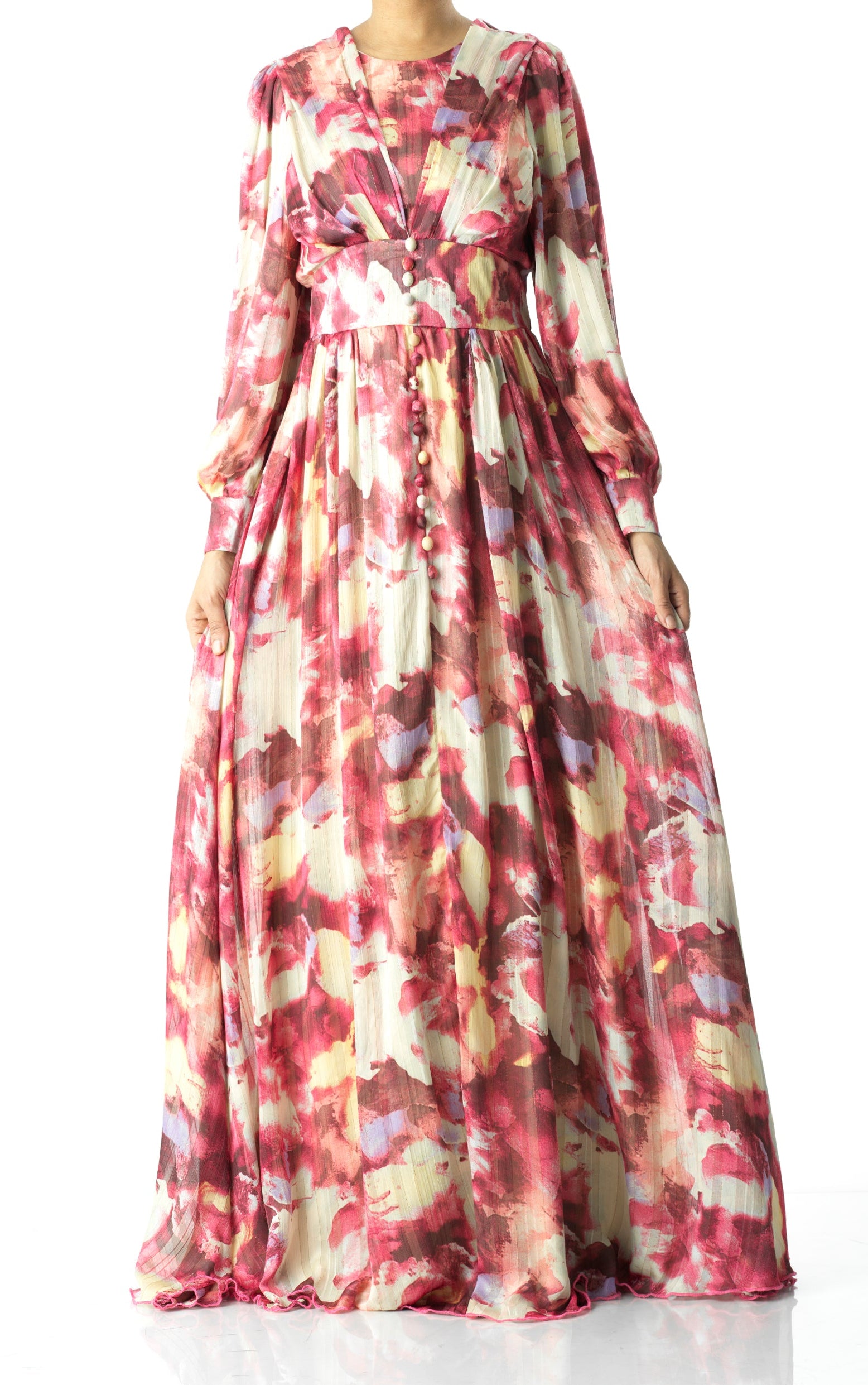 watercolor dreamy floral modest maxi dress Kabayare