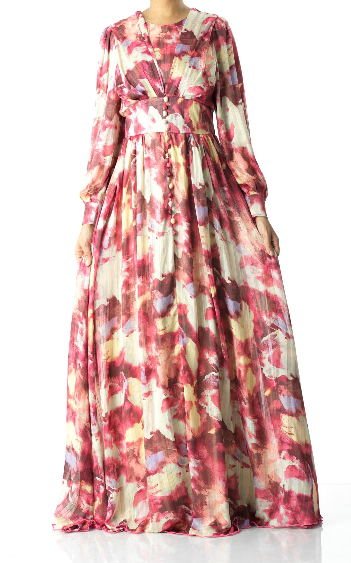 watercolor dreamy floral modest maxi dress Kabayare