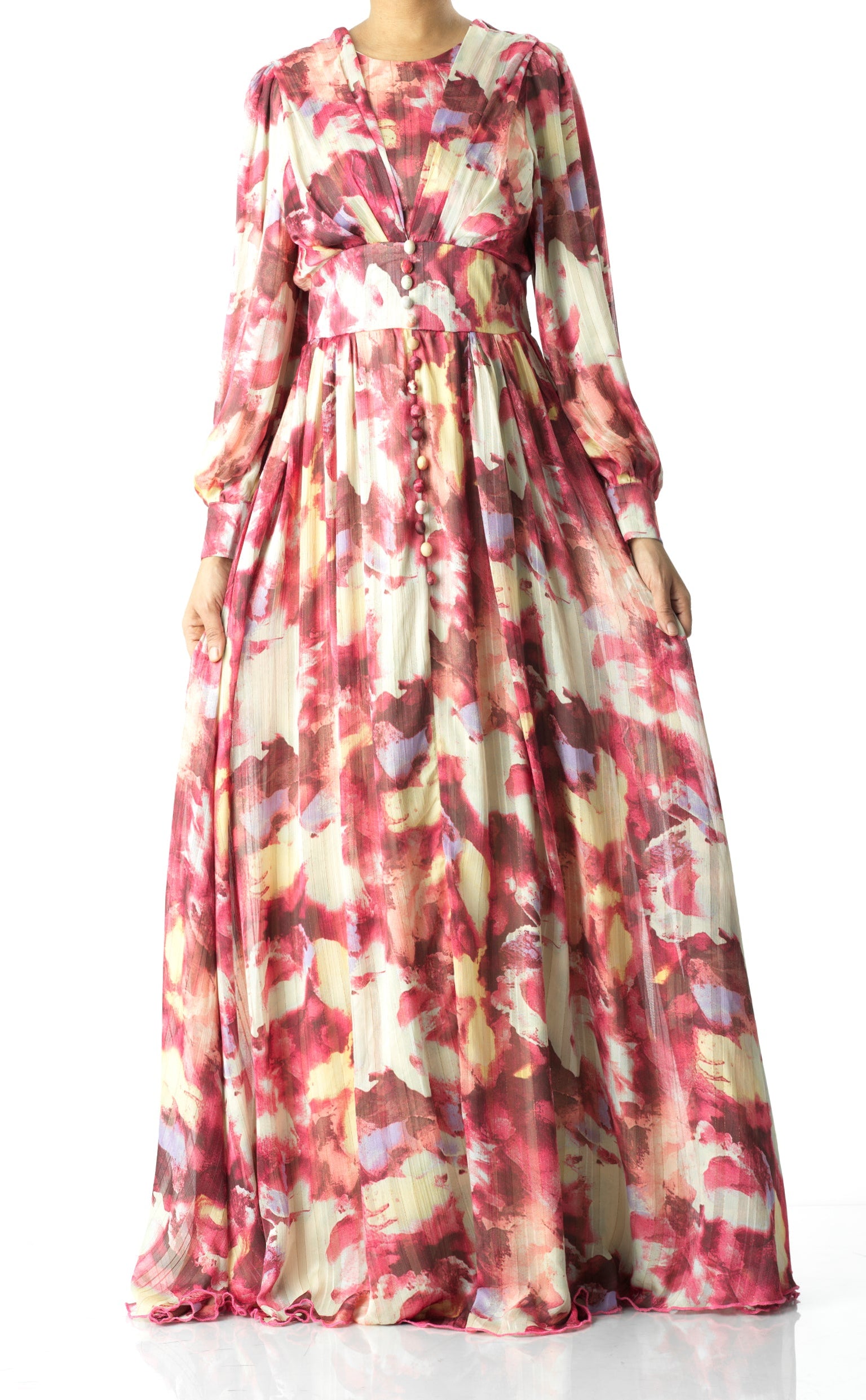 watercolor dreamy floral modest maxi dress Kabayare