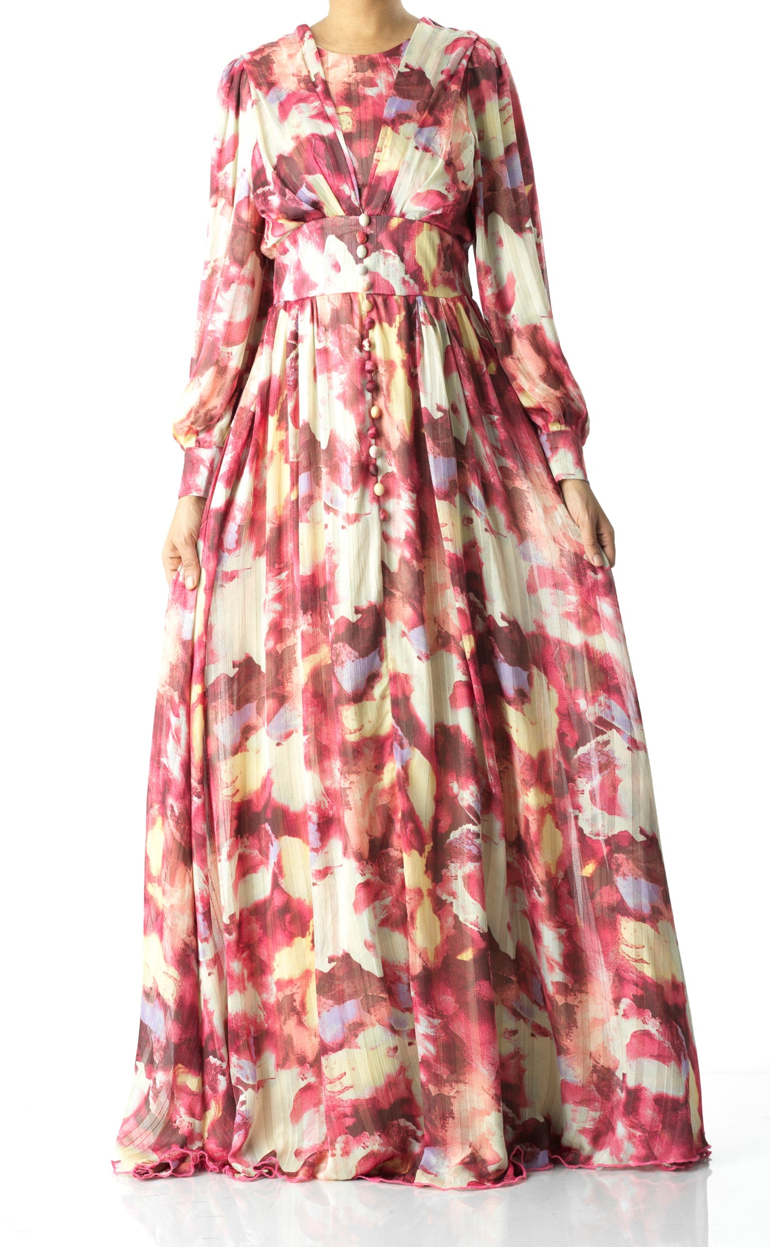 watercolor dreamy floral modest maxi dress Kabayare