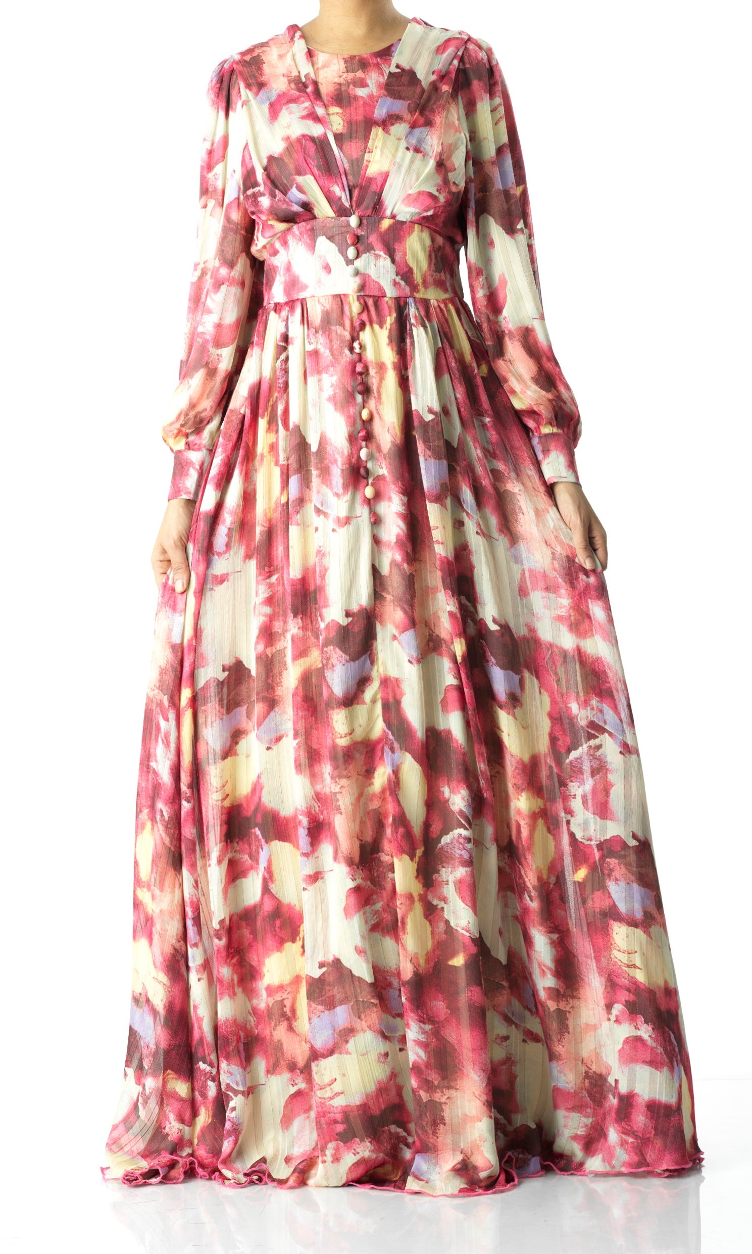 watercolor dreamy floral modest maxi dress Kabayare