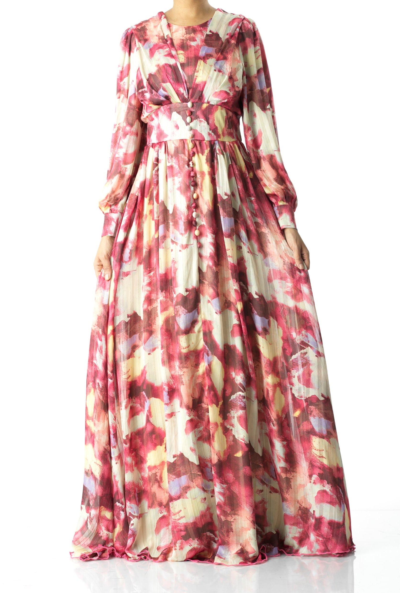 watercolor dreamy floral modest maxi dress Kabayare