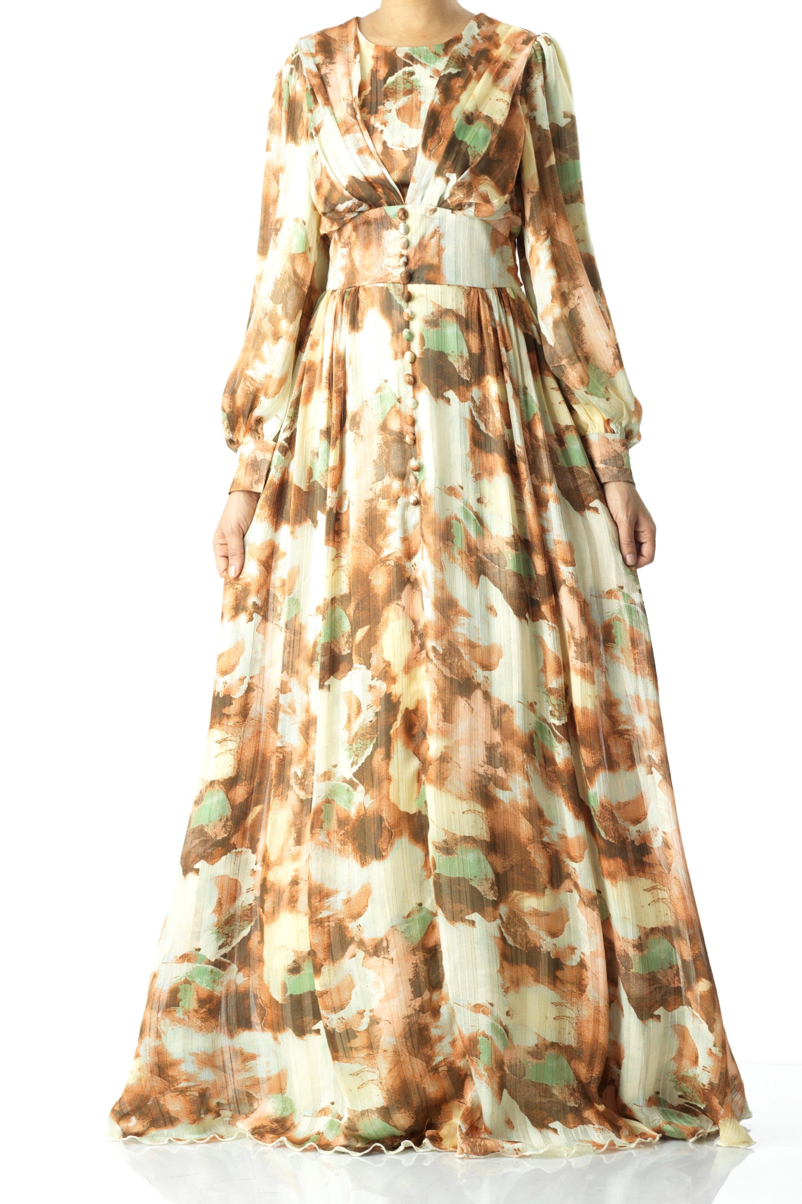 watercolor dreamy floral modest maxi dress Kabayare