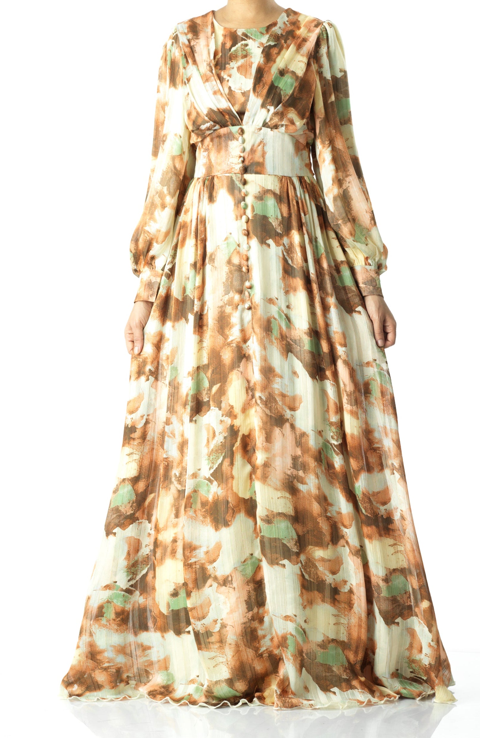 watercolor dreamy floral modest maxi dress Kabayare