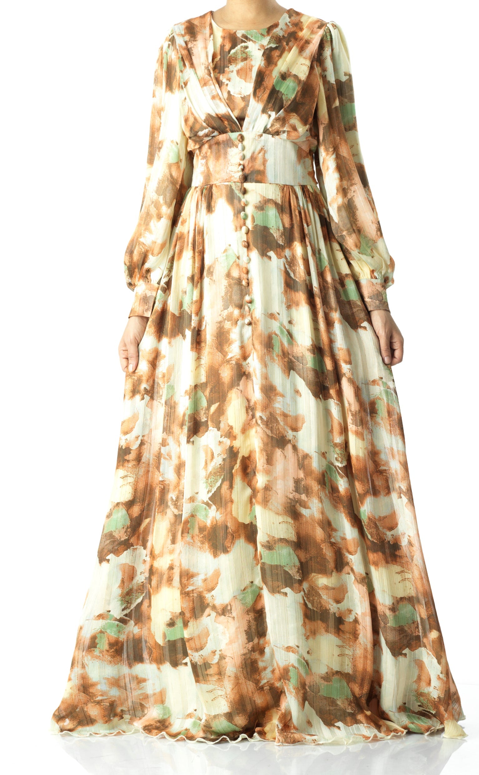watercolor dreamy floral modest maxi dress Kabayare
