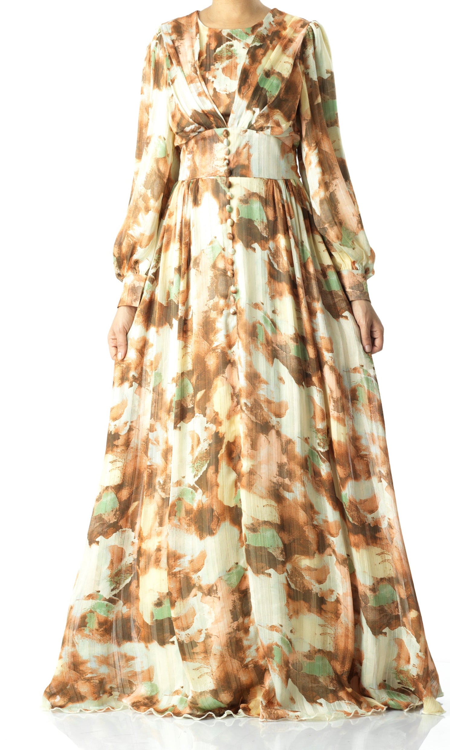 watercolor dreamy floral modest maxi dress Kabayare