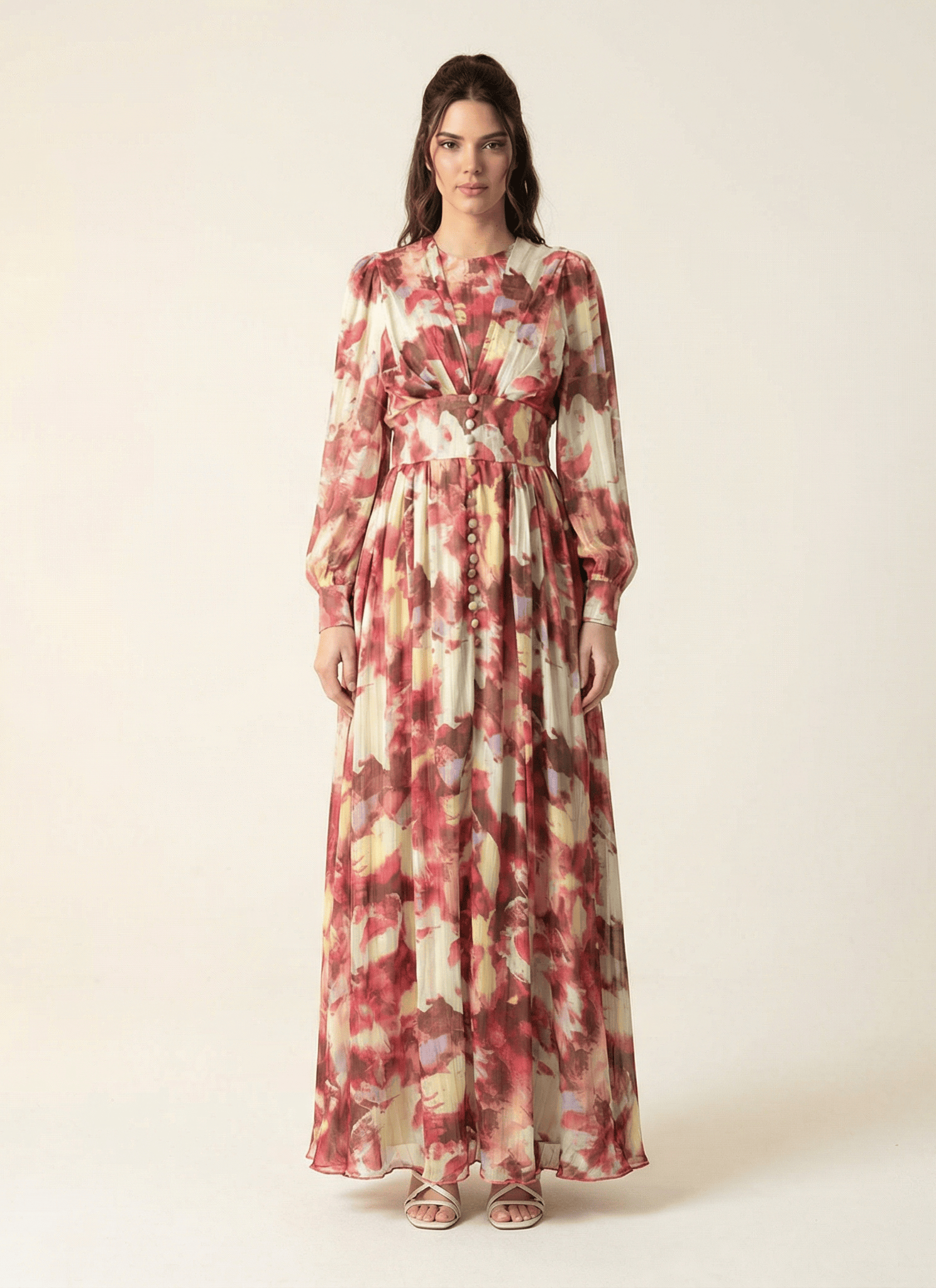 watercolor dreamy floral modest maxi dress Kabayare