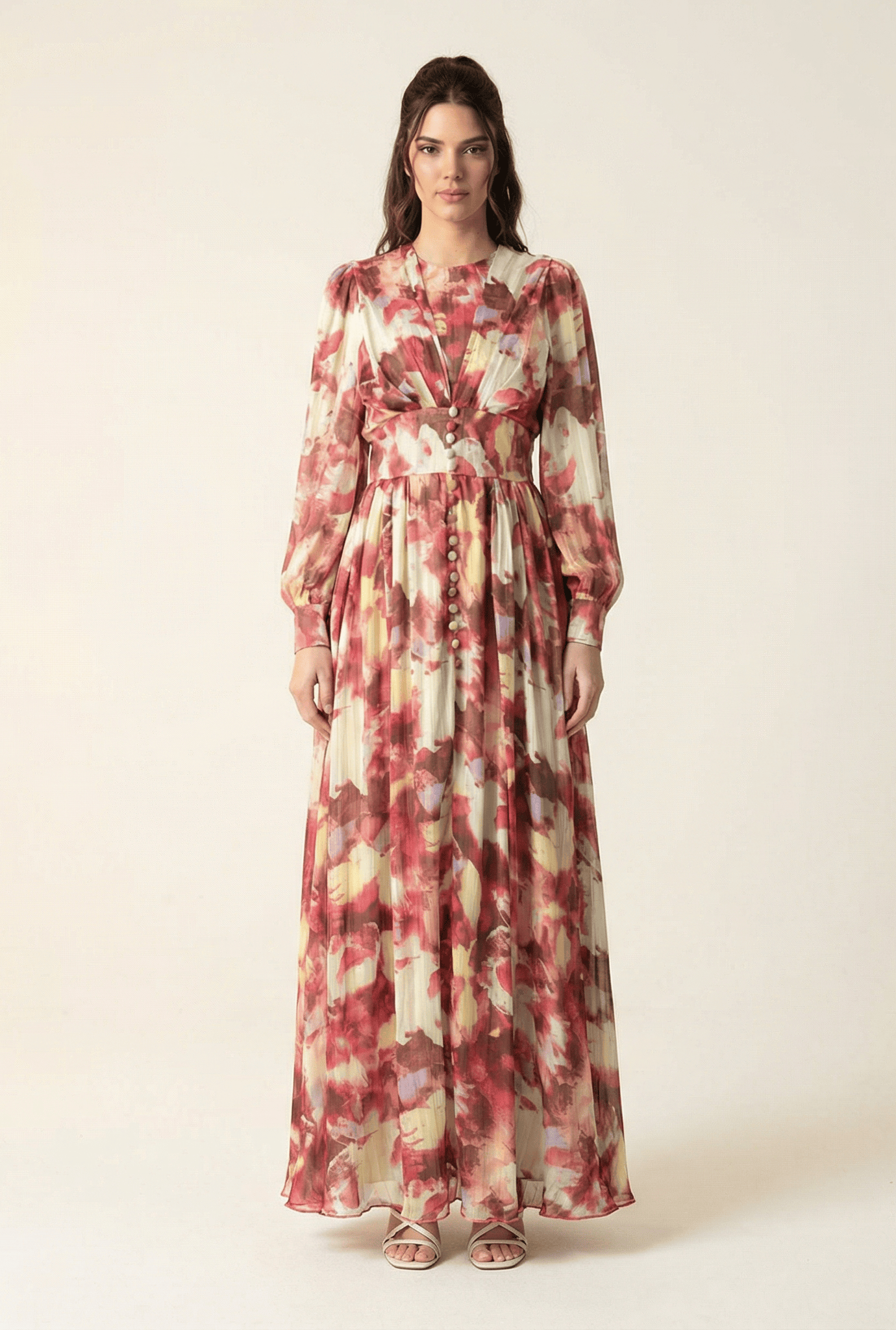 watercolor dreamy floral modest maxi dress Kabayare