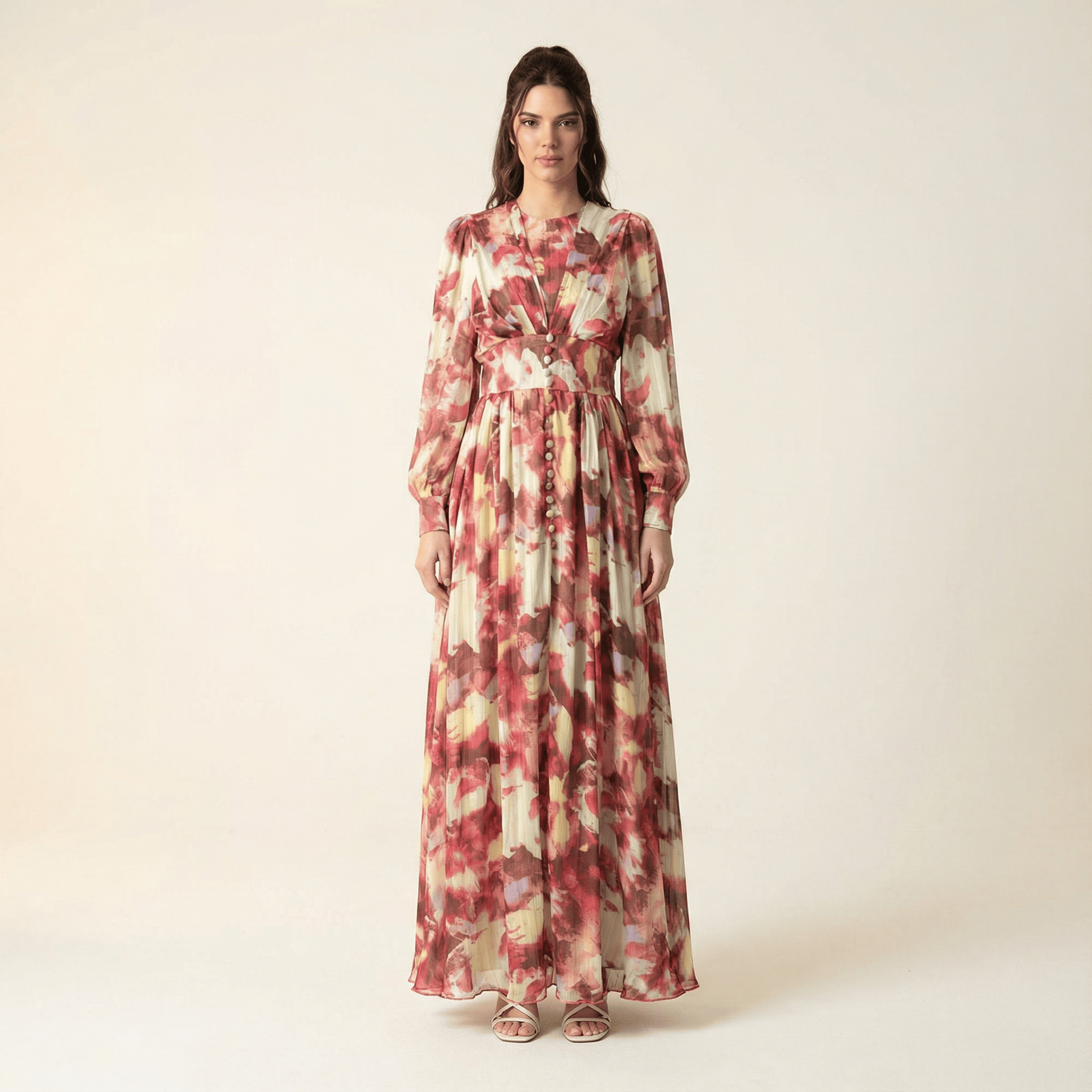 watercolor dreamy floral modest maxi dress Kabayare