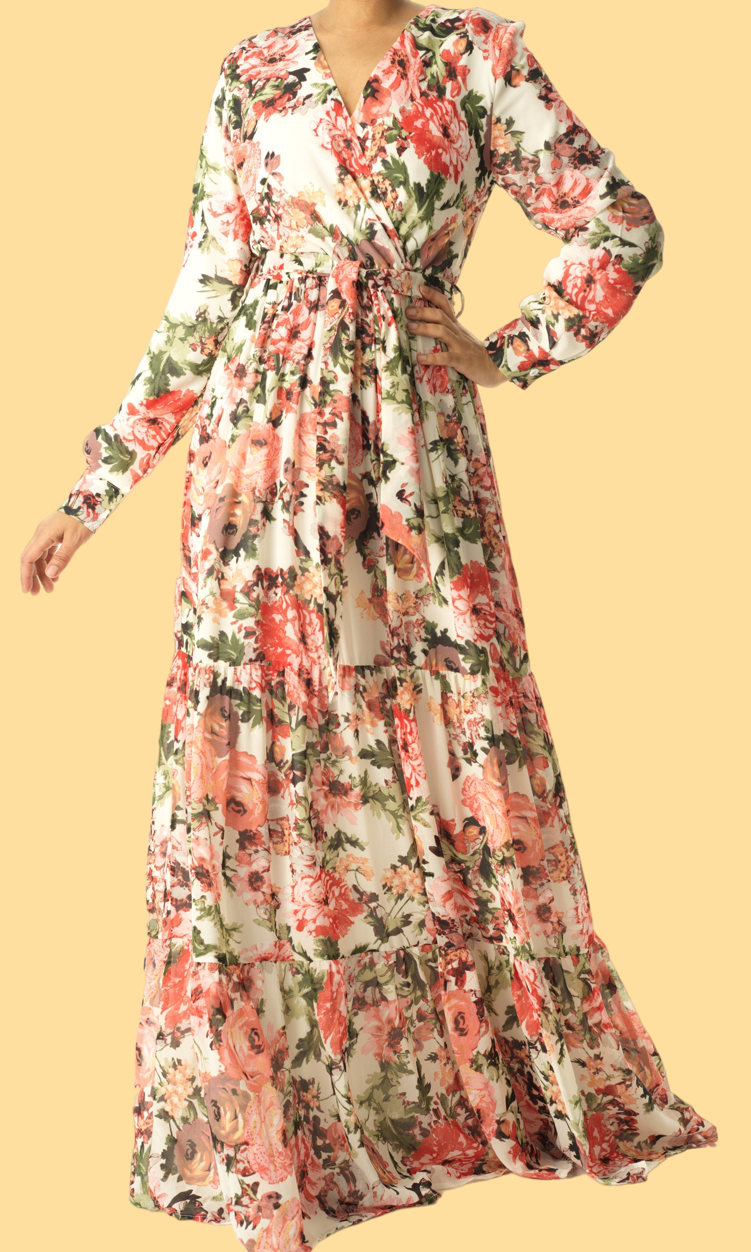 White Bloom Blush Floral Print Maxi dress Kabayare