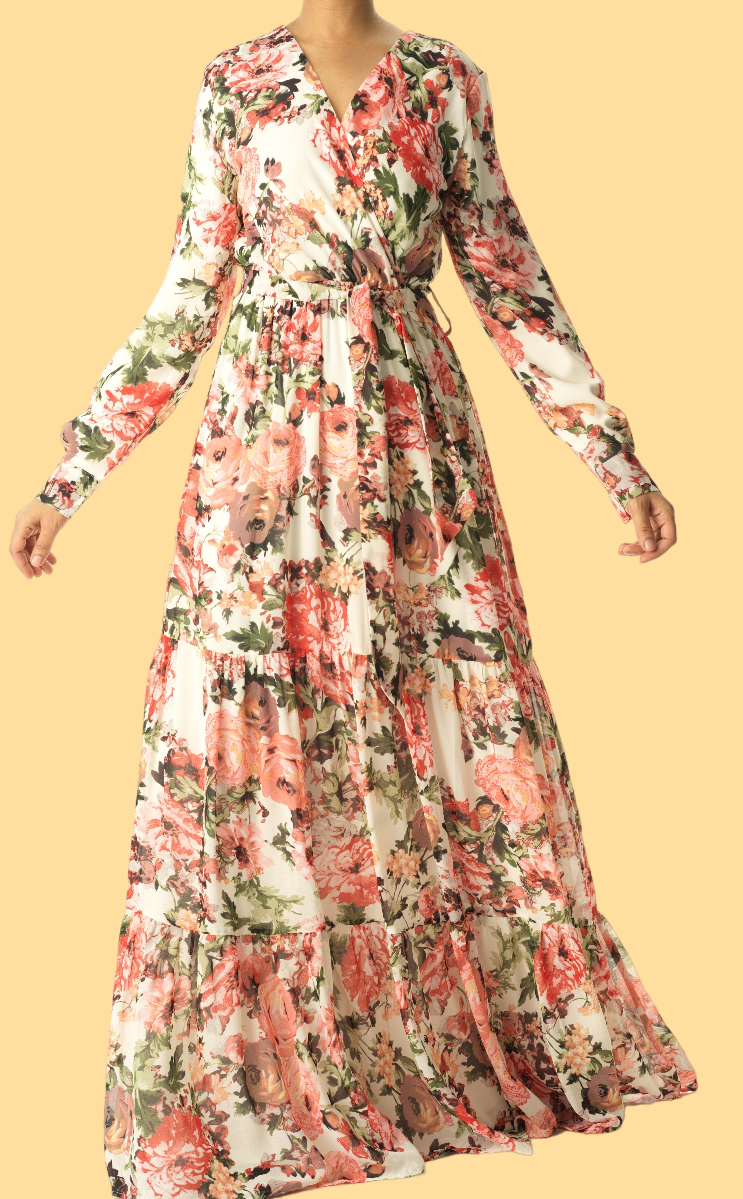 White Bloom Blush Floral Print Maxi dress Kabayare