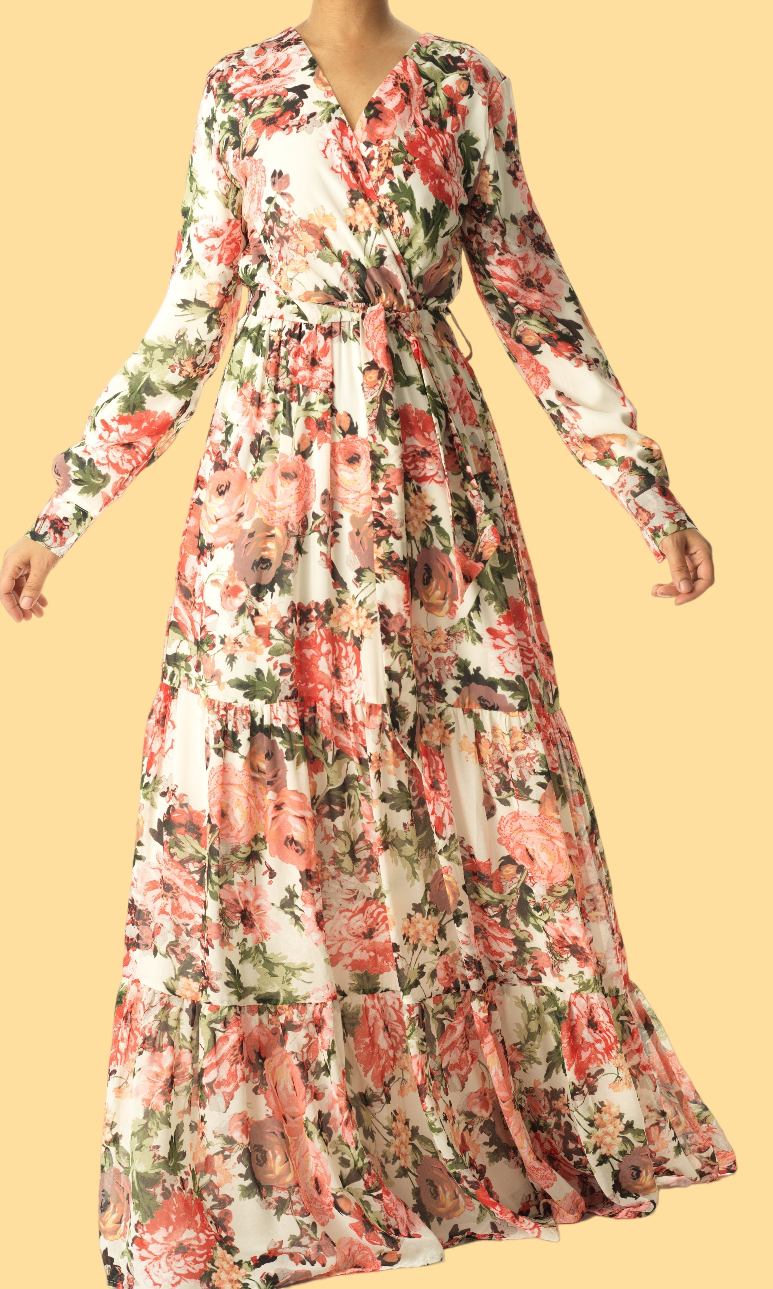 White Bloom Blush Floral Print Maxi dress Kabayare