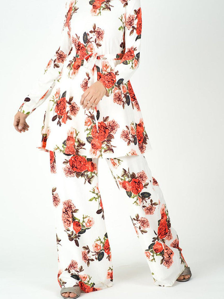 White floral Modest Matching set Kabayare