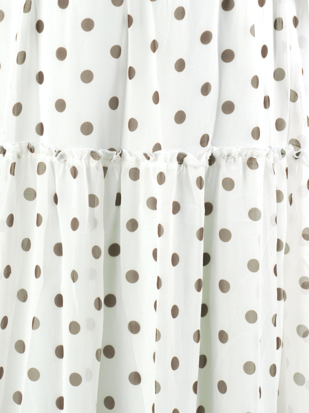 White Polka Dot Sorrento Smocked Tiered Modest Maxi Dress: tier and dot detail