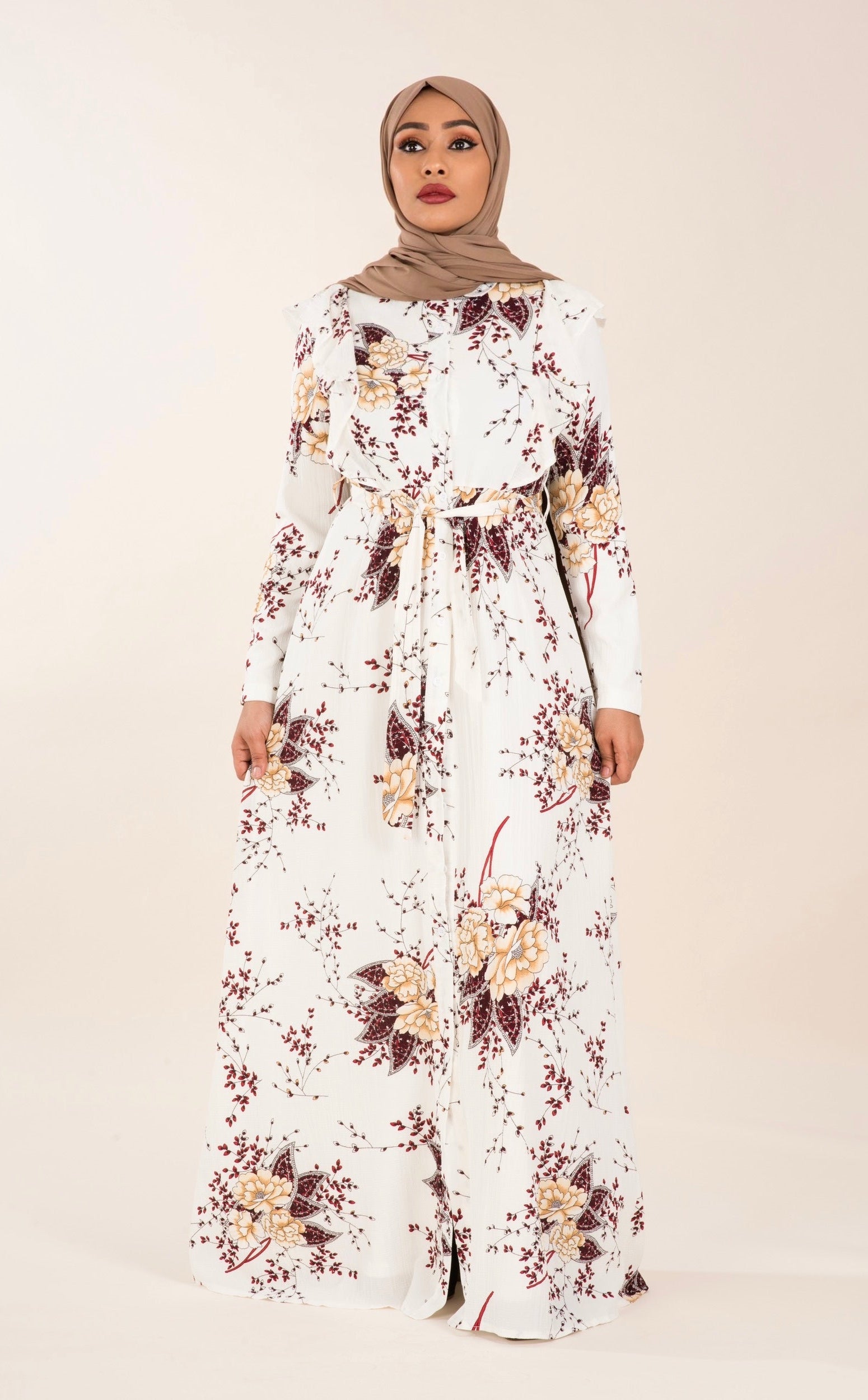 White print ruffles maxi dress Kabayare