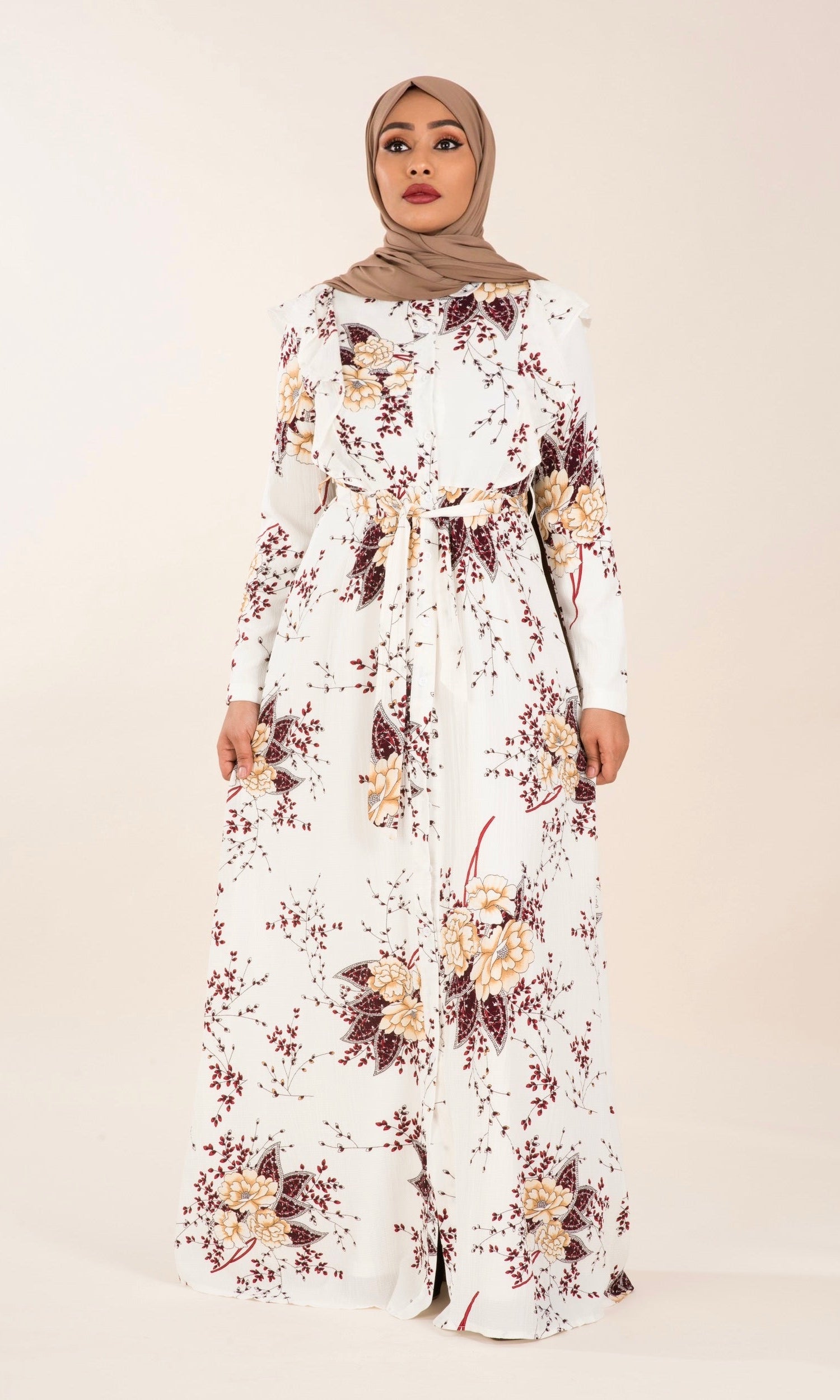 White print ruffles maxi dress Kabayare