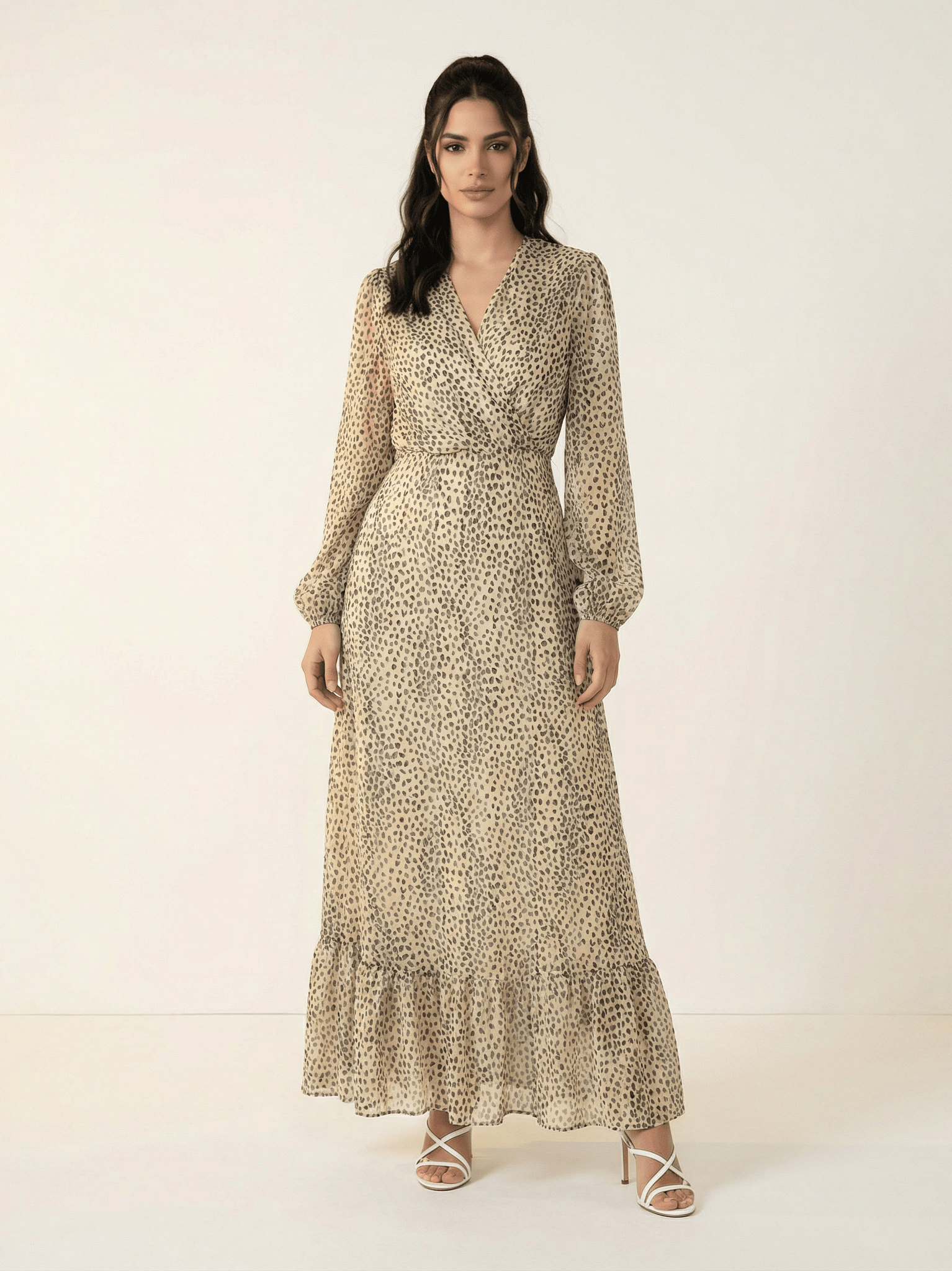 Wild cheetah hint of gold Petite maxi dress Kabayare
