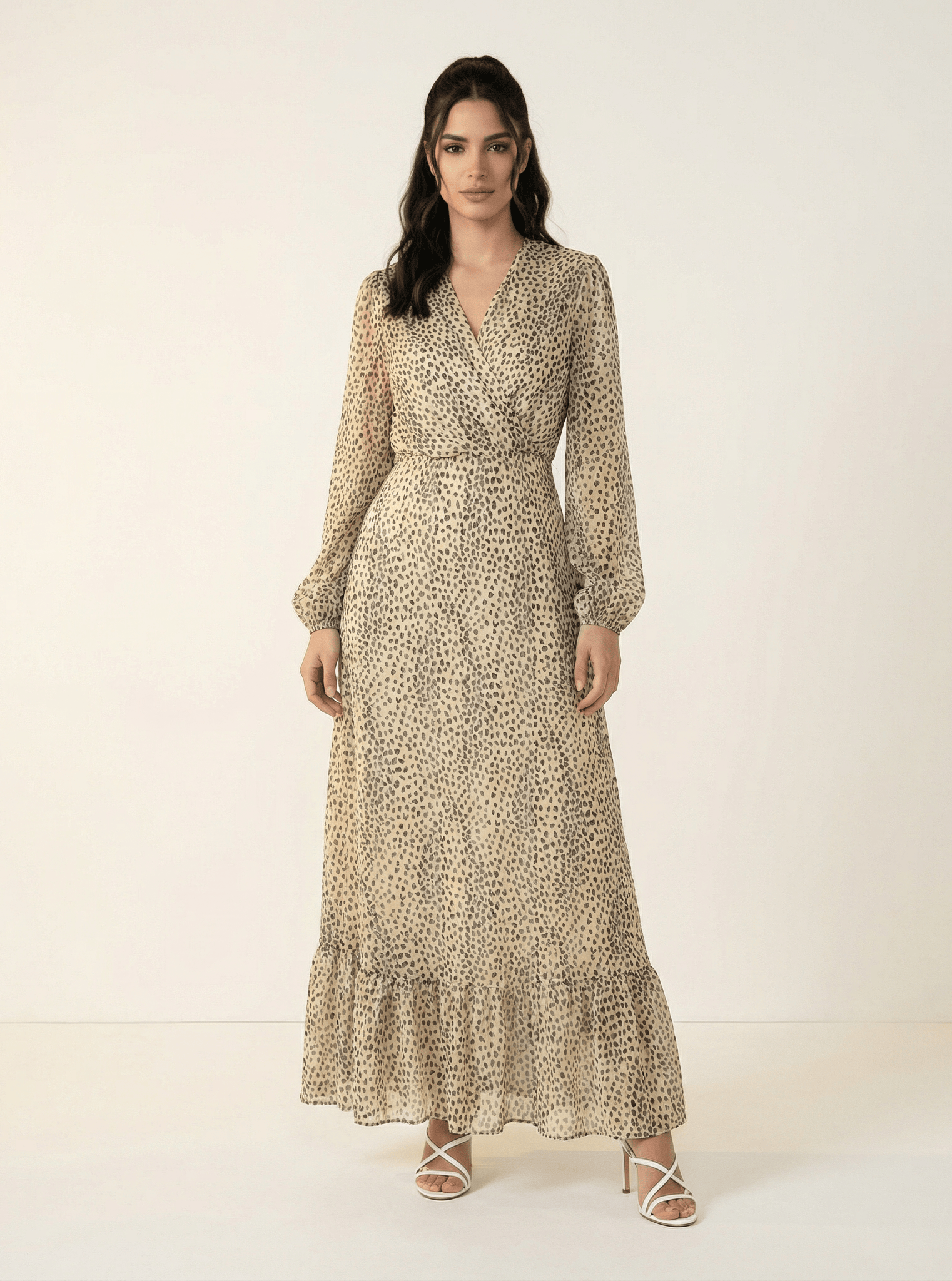 Wild cheetah hint of gold Petite maxi dress Kabayare