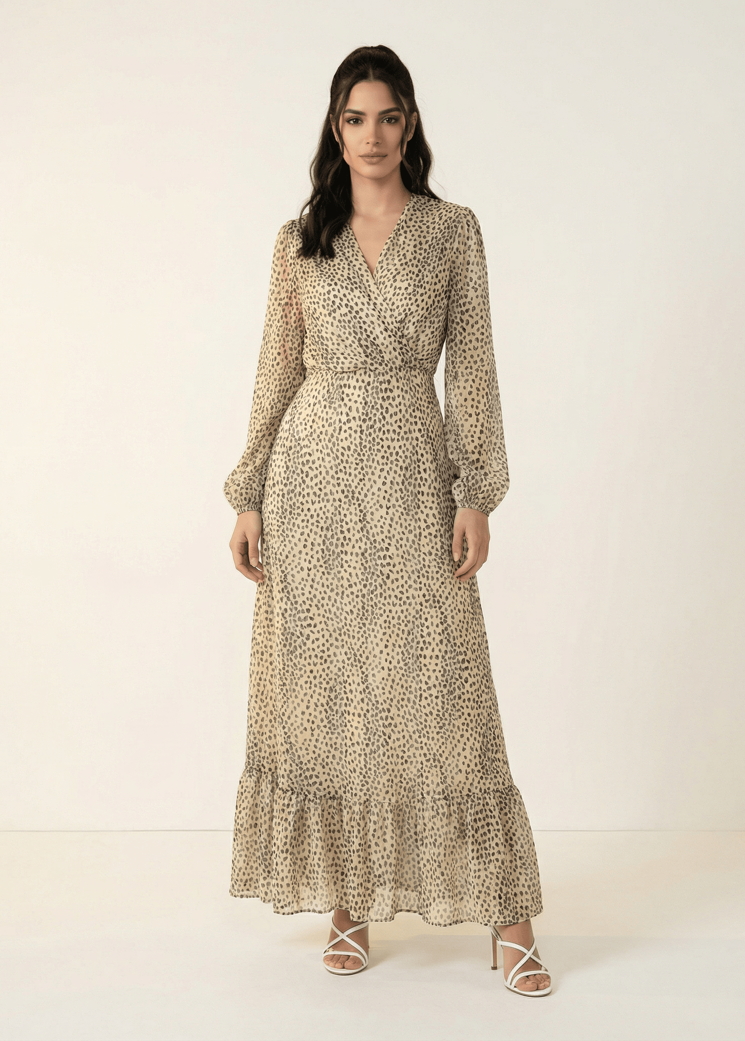 Wild cheetah hint of gold Petite maxi dress Kabayare