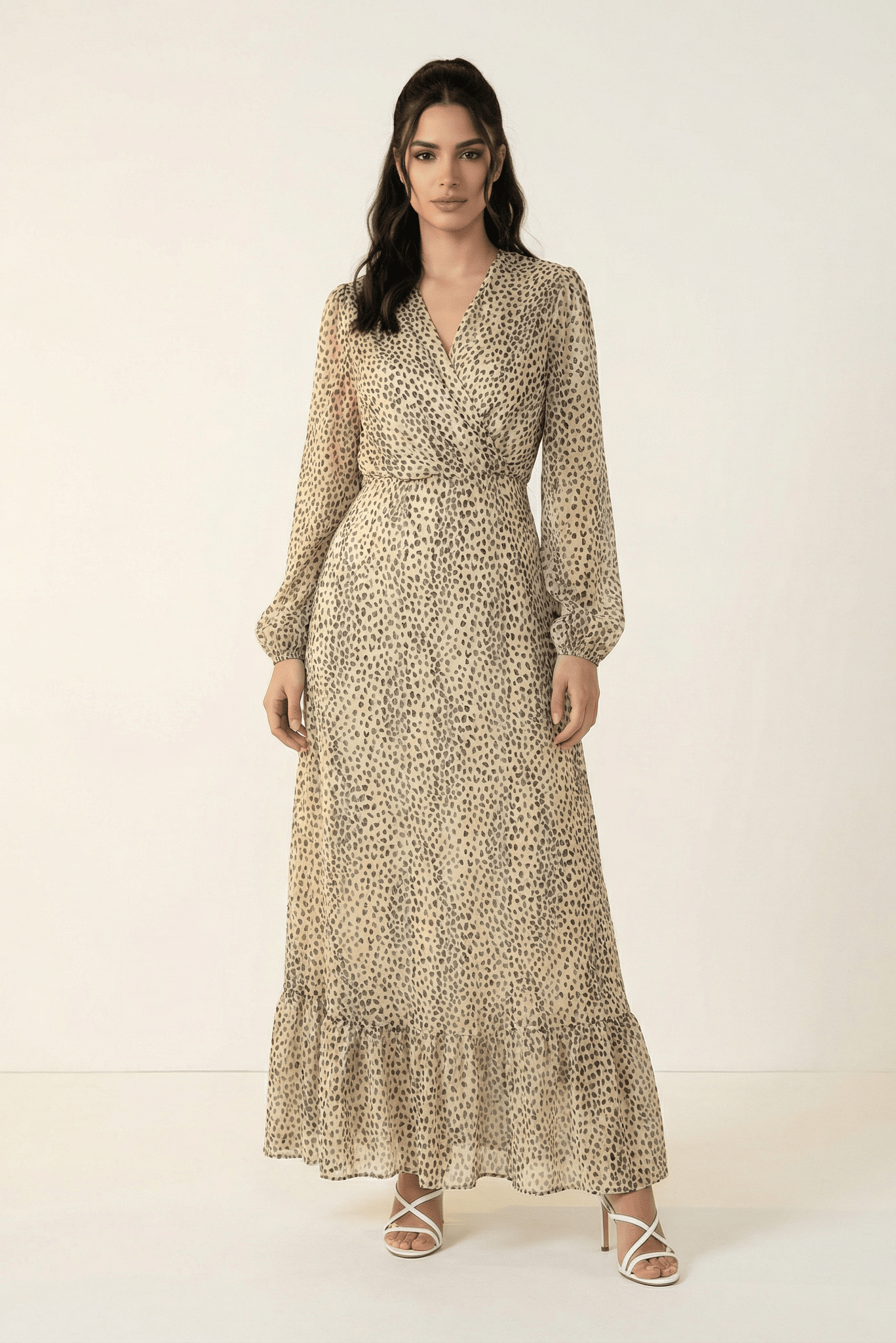 Wild cheetah hint of gold Petite maxi dress Kabayare