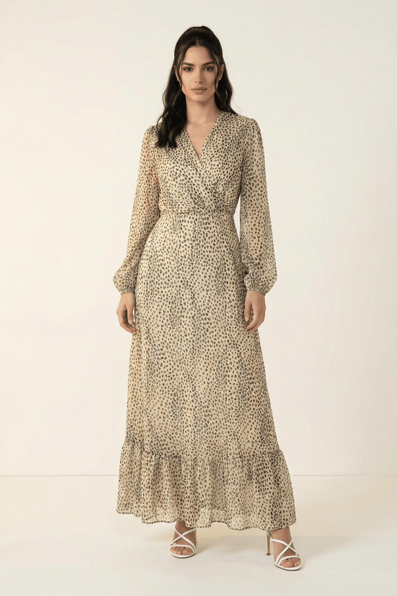 Wild cheetah hint of gold Petite maxi dress Kabayare