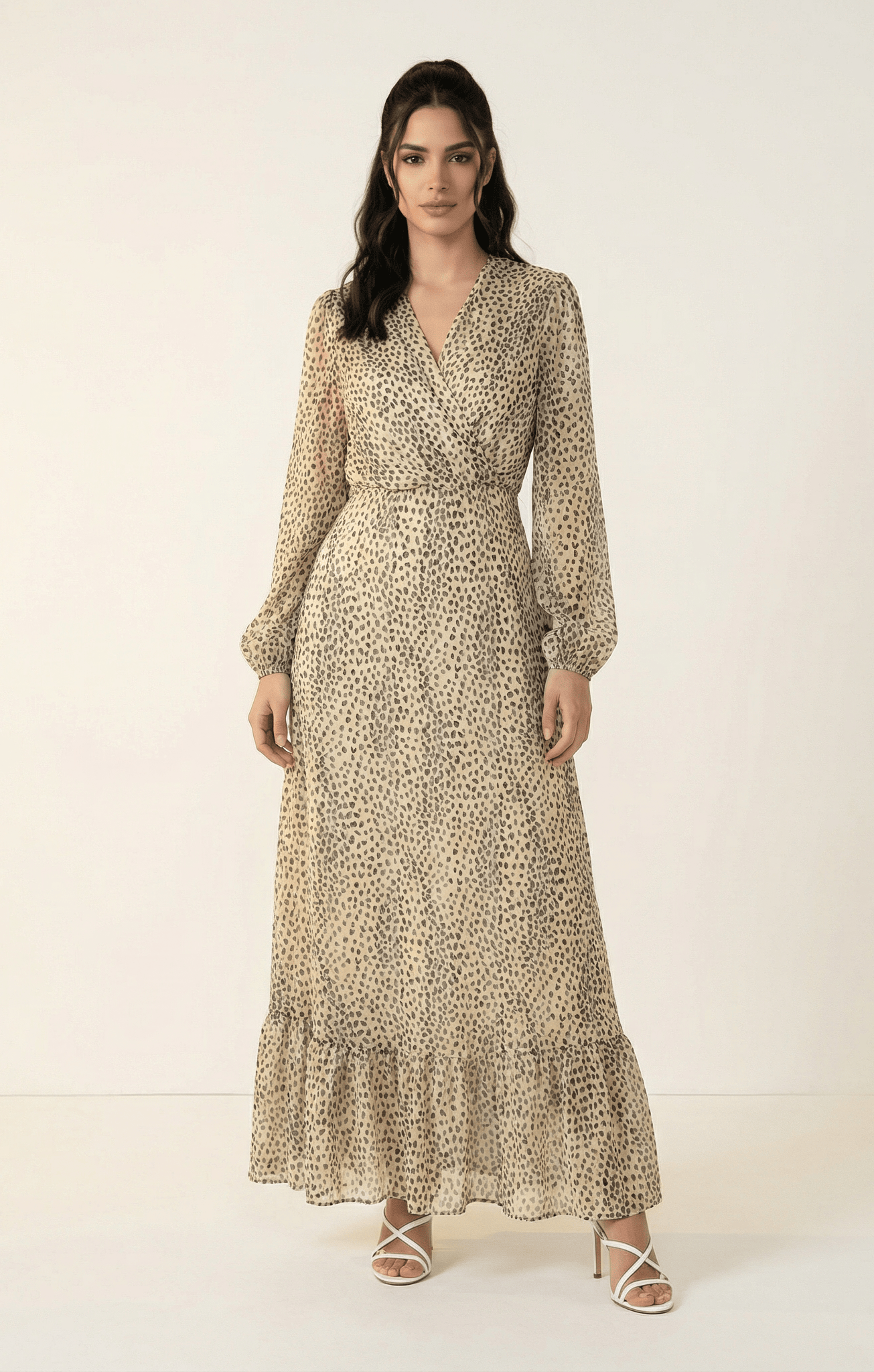 Wild cheetah hint of gold Petite maxi dress Kabayare