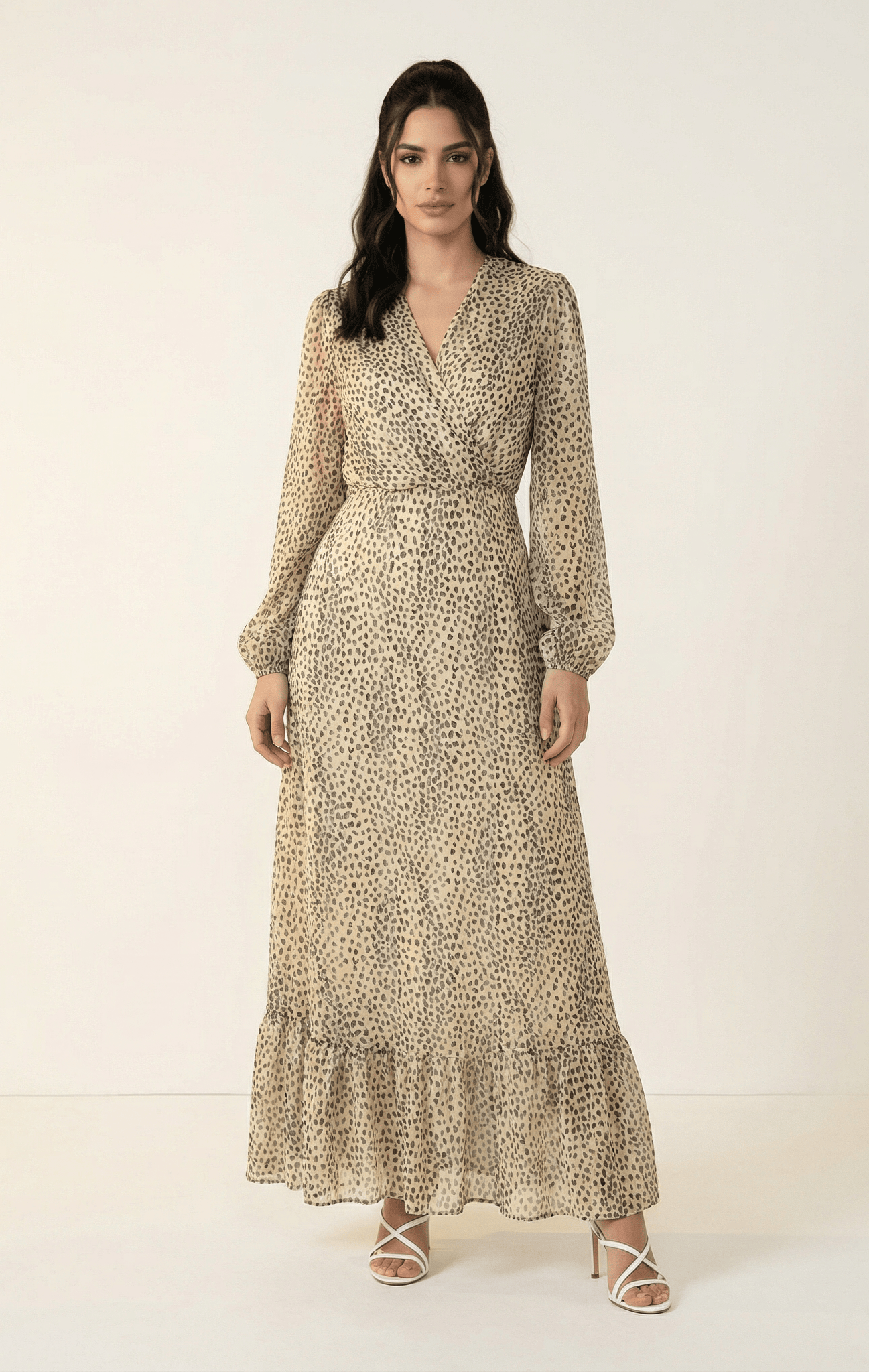 Wild cheetah hint of gold Petite maxi dress Kabayare
