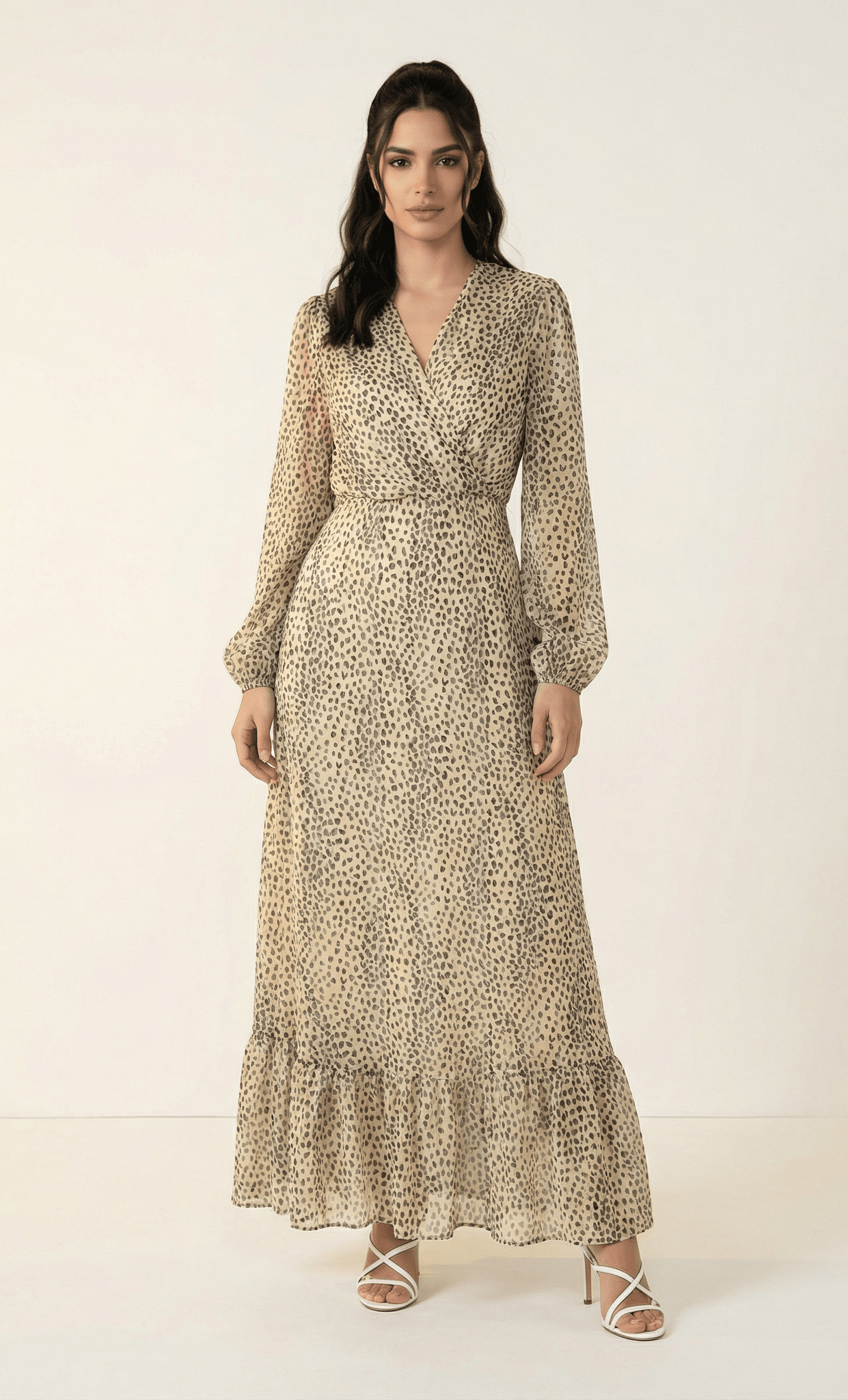 Wild cheetah hint of gold Petite maxi dress Kabayare