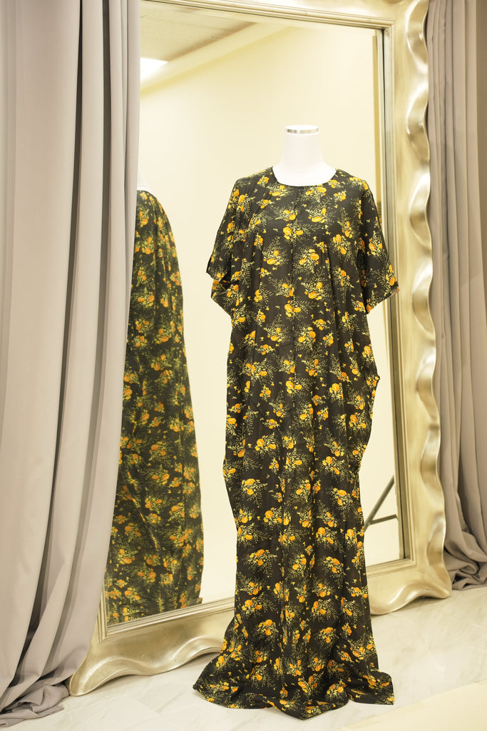 Yellow Cherry Blossom print bati dress Kabayare