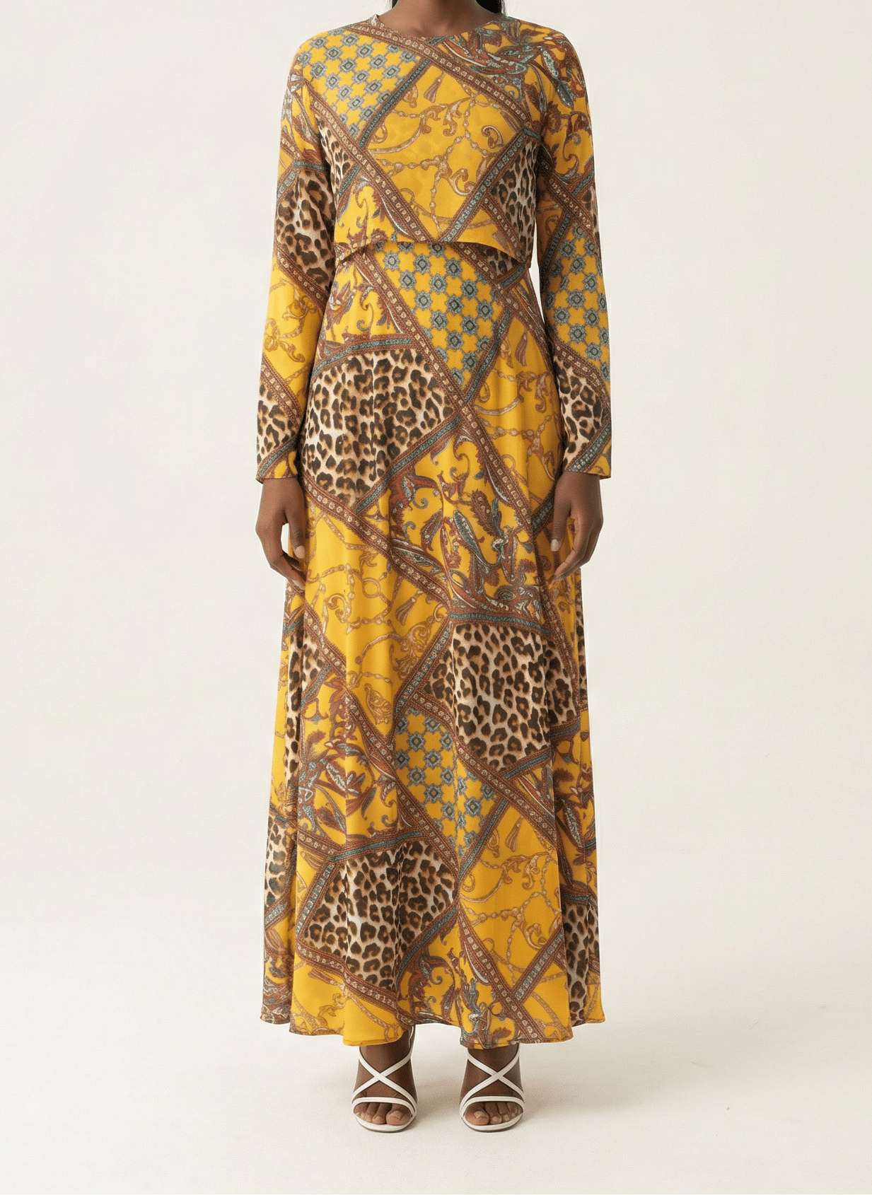 yellow mix media print maxi dress Kabayare