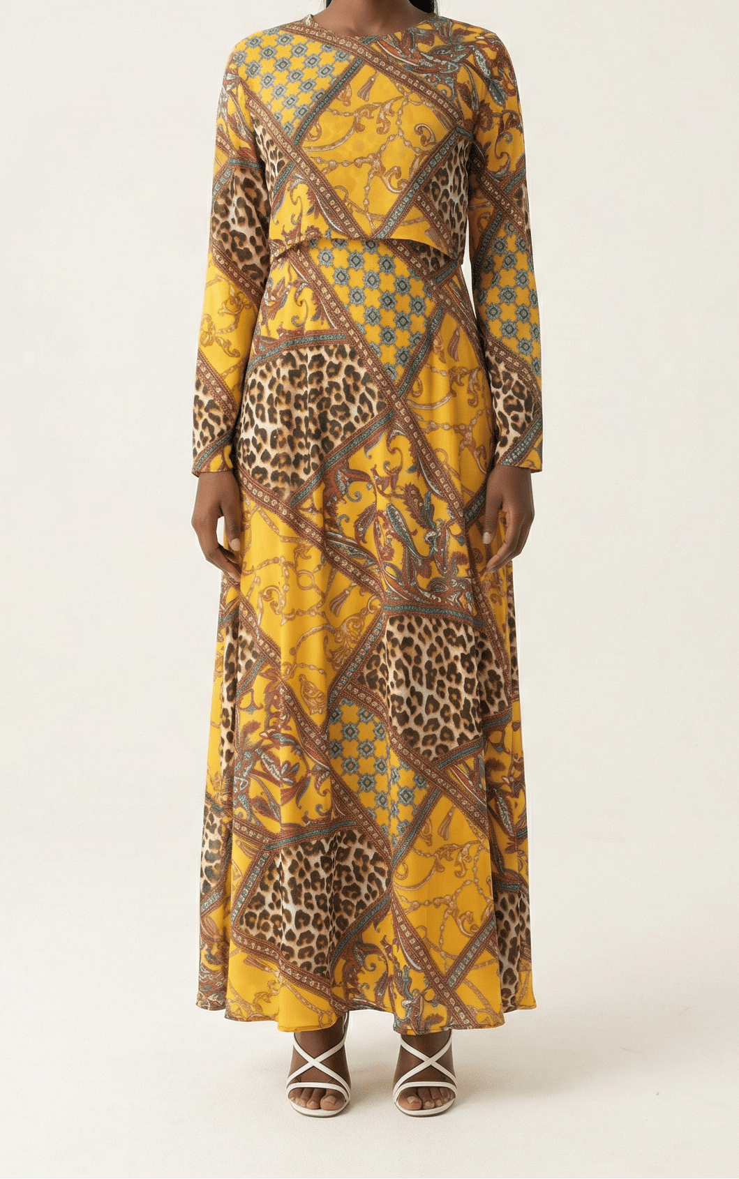 yellow mix media print maxi dress Kabayare