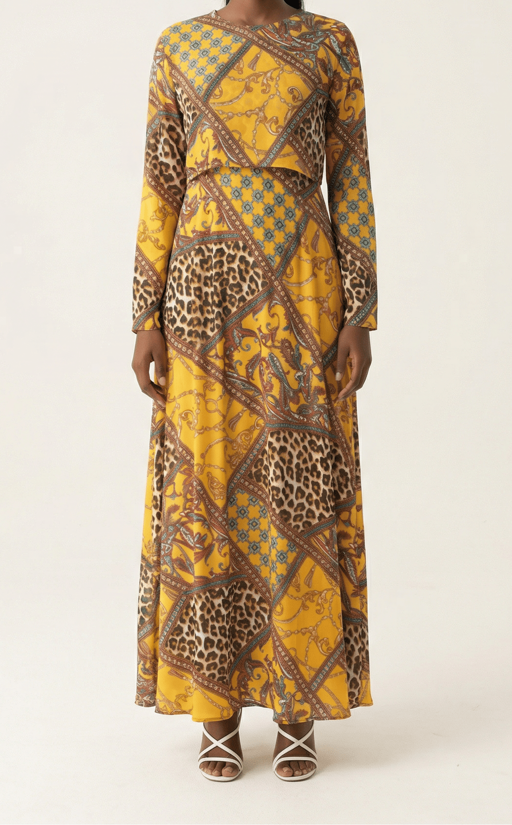 yellow mix media print maxi dress Kabayare