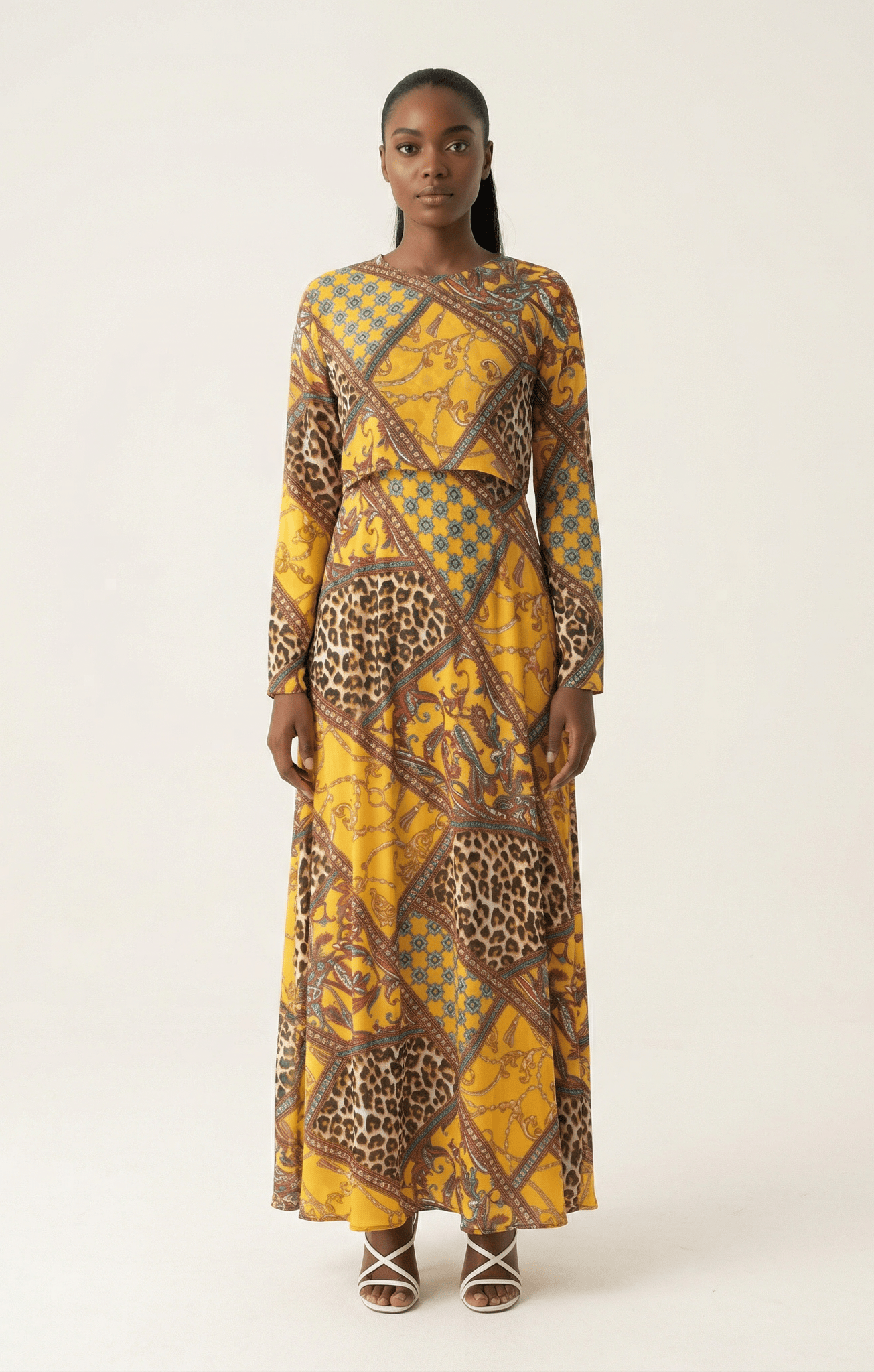 yellow mix media print maxi dress Kabayare