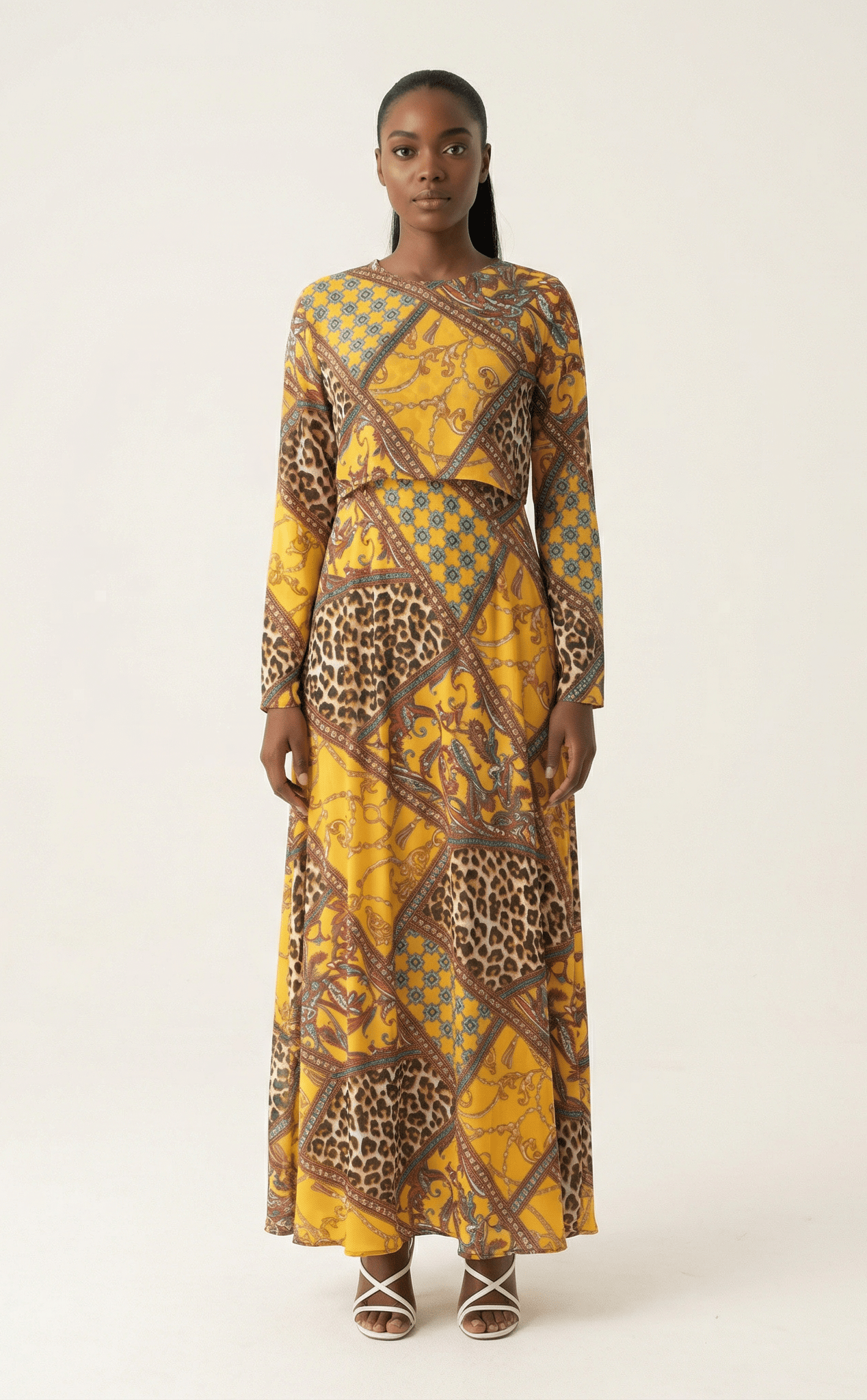 yellow mix media print maxi dress Kabayare