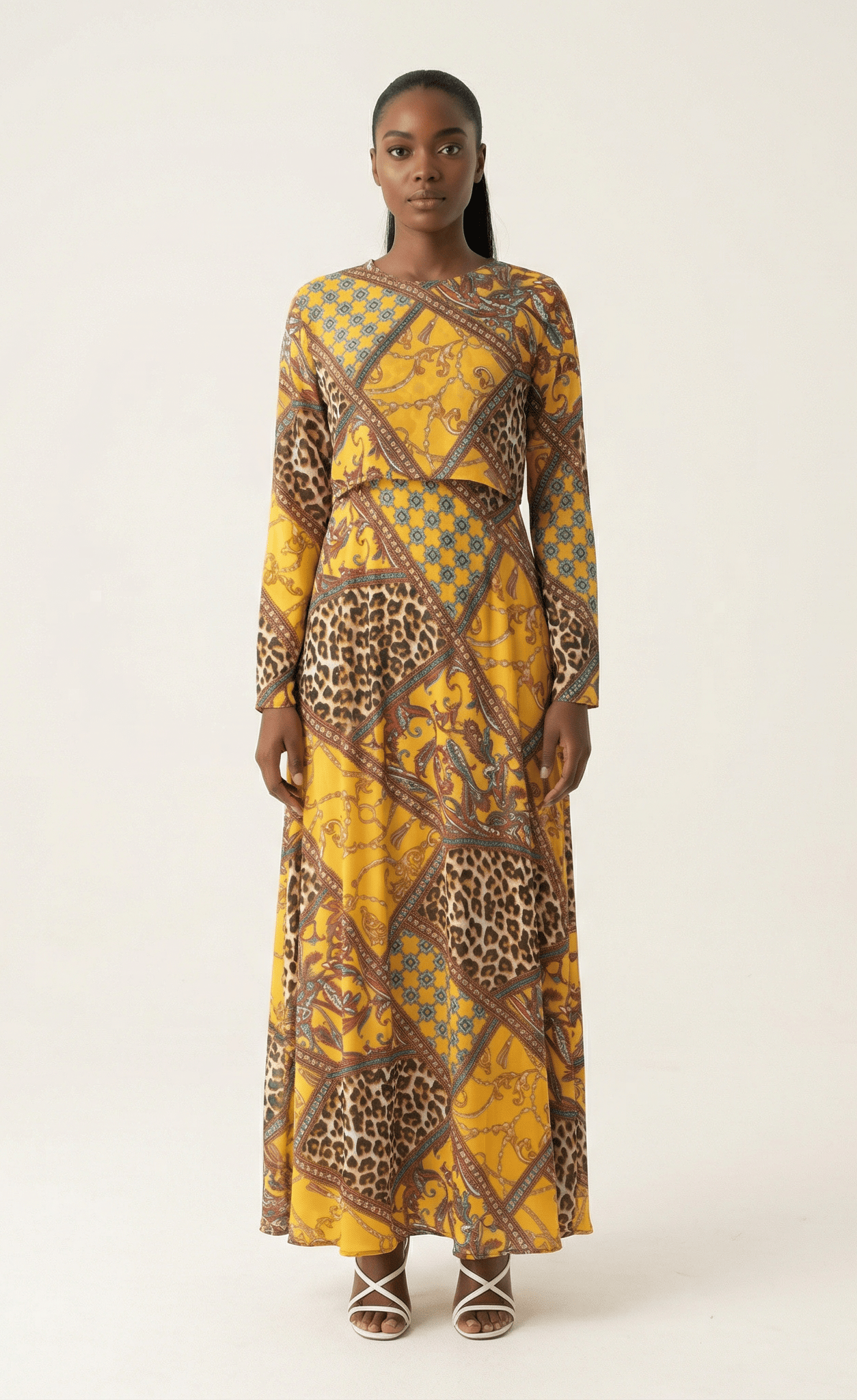 yellow mix media print maxi dress Kabayare