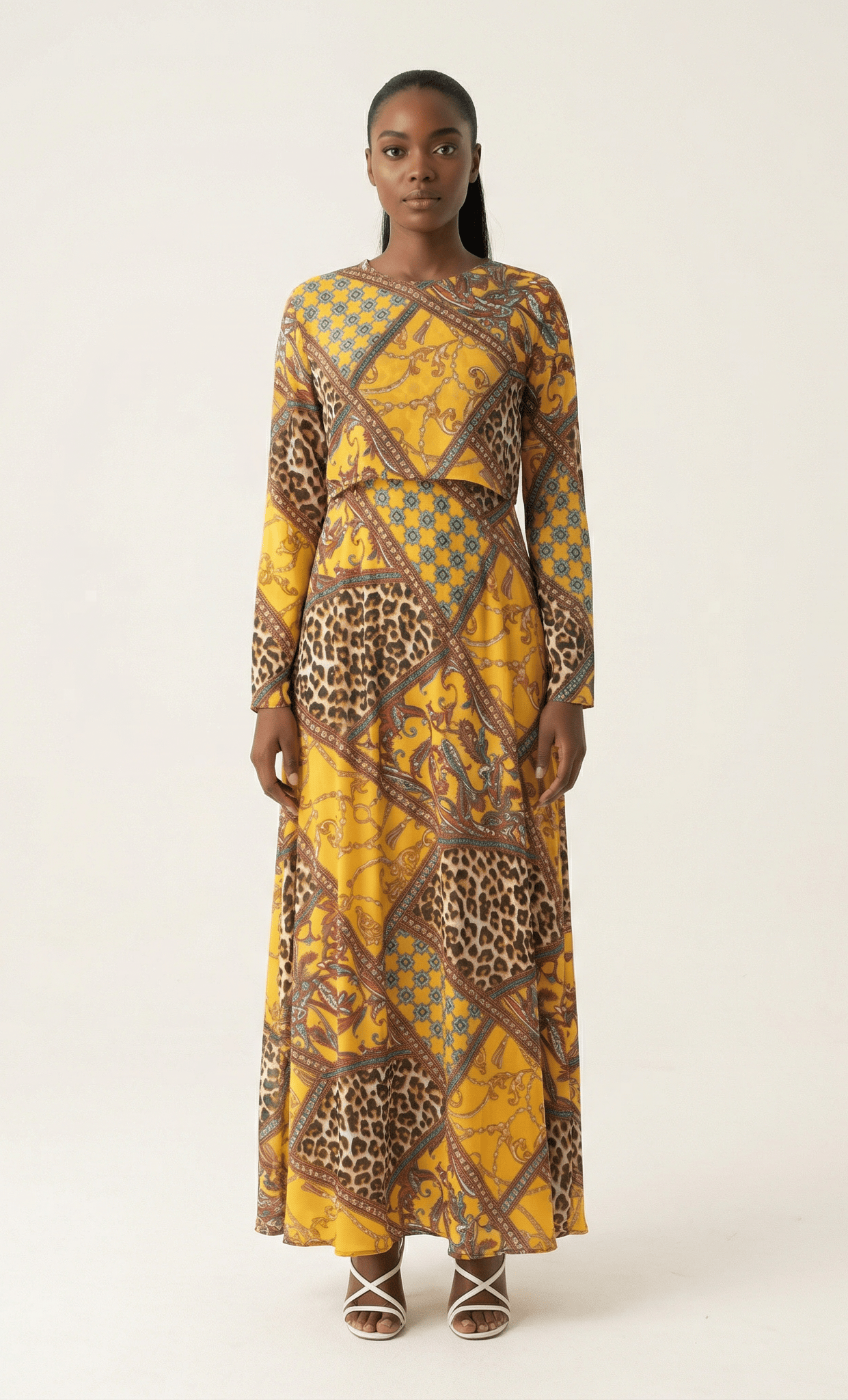 yellow mix media print maxi dress Kabayare