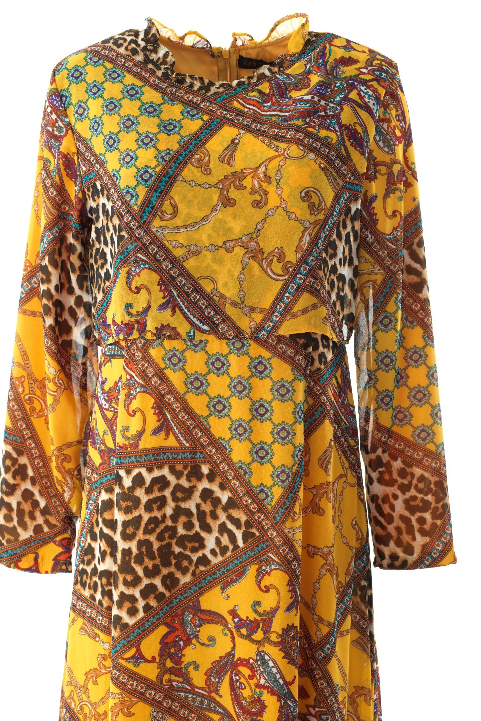 yellow mix media print maxi dress Kabayare