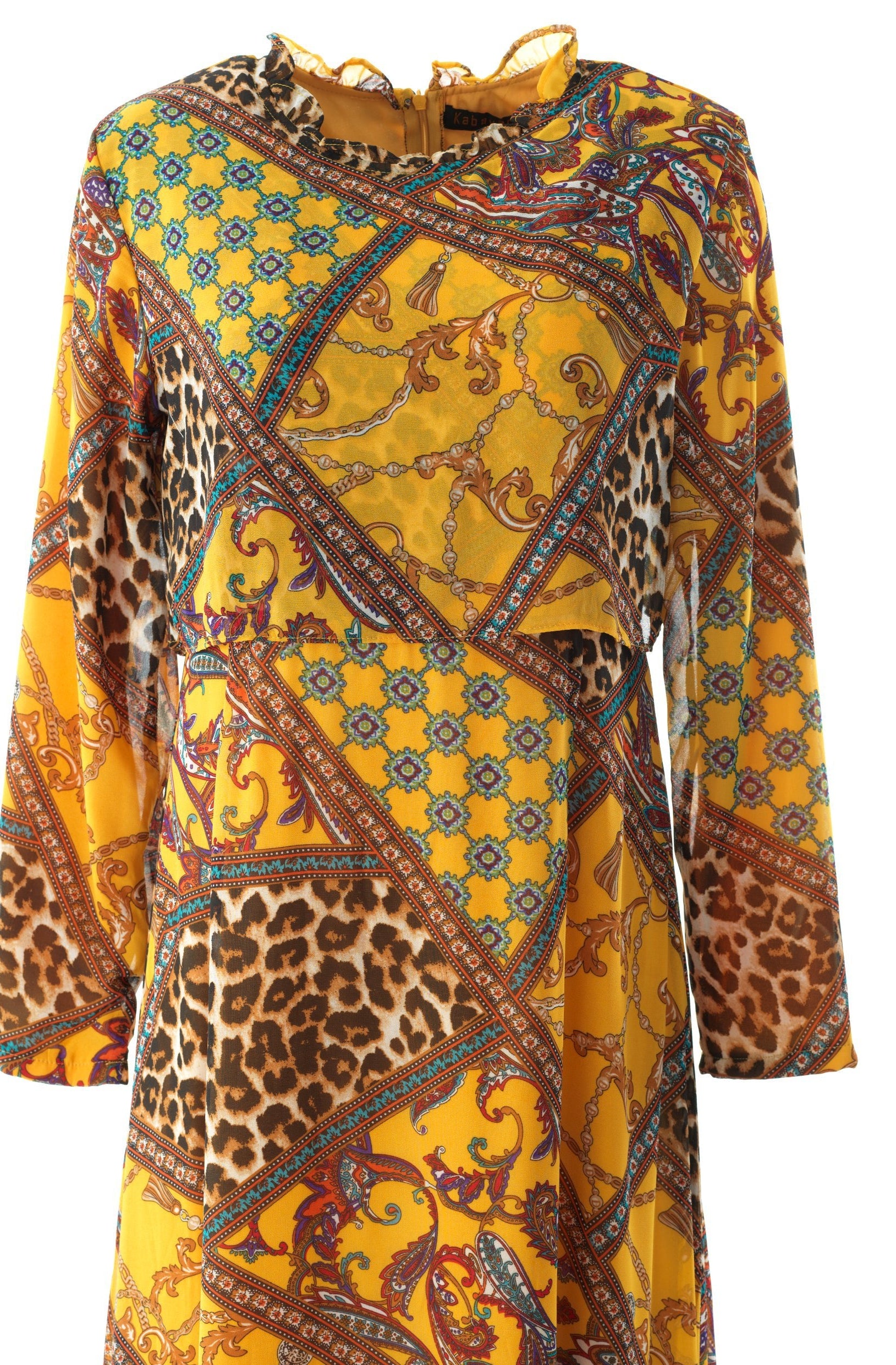 yellow mix media print maxi dress Kabayare