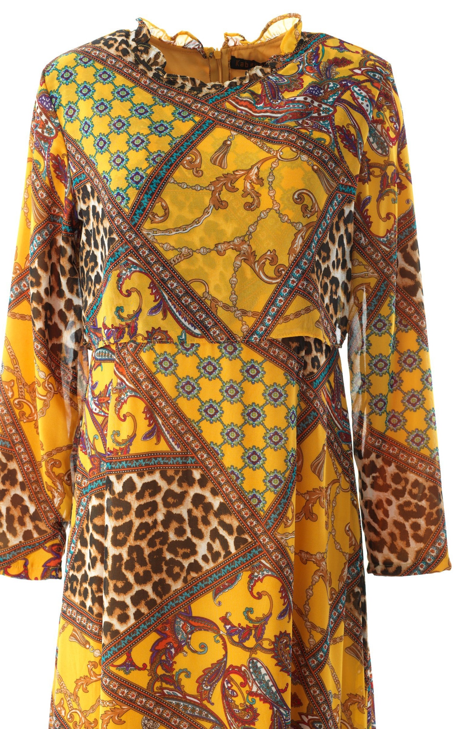 yellow mix media print maxi dress Kabayare