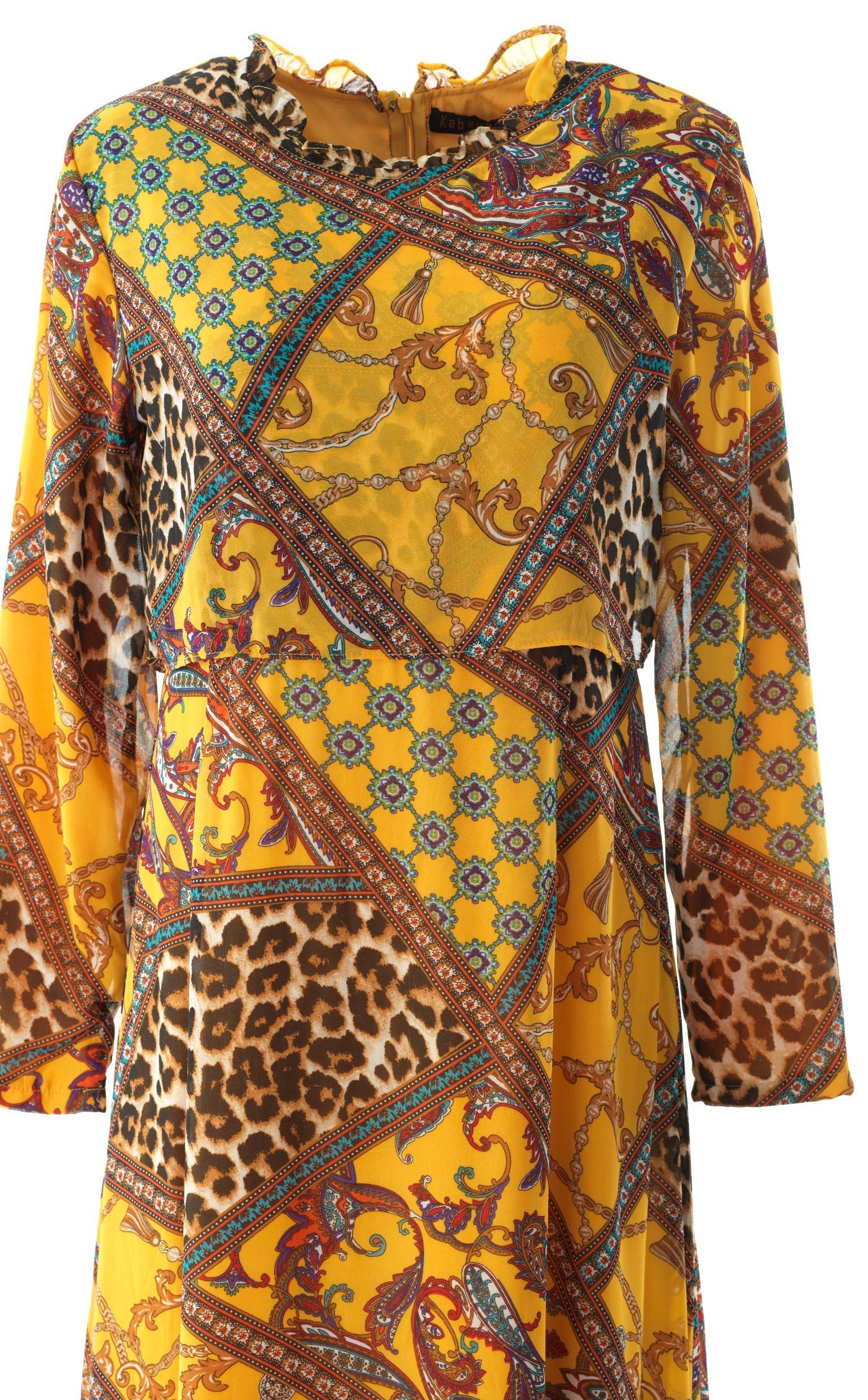 yellow mix media print maxi dress Kabayare