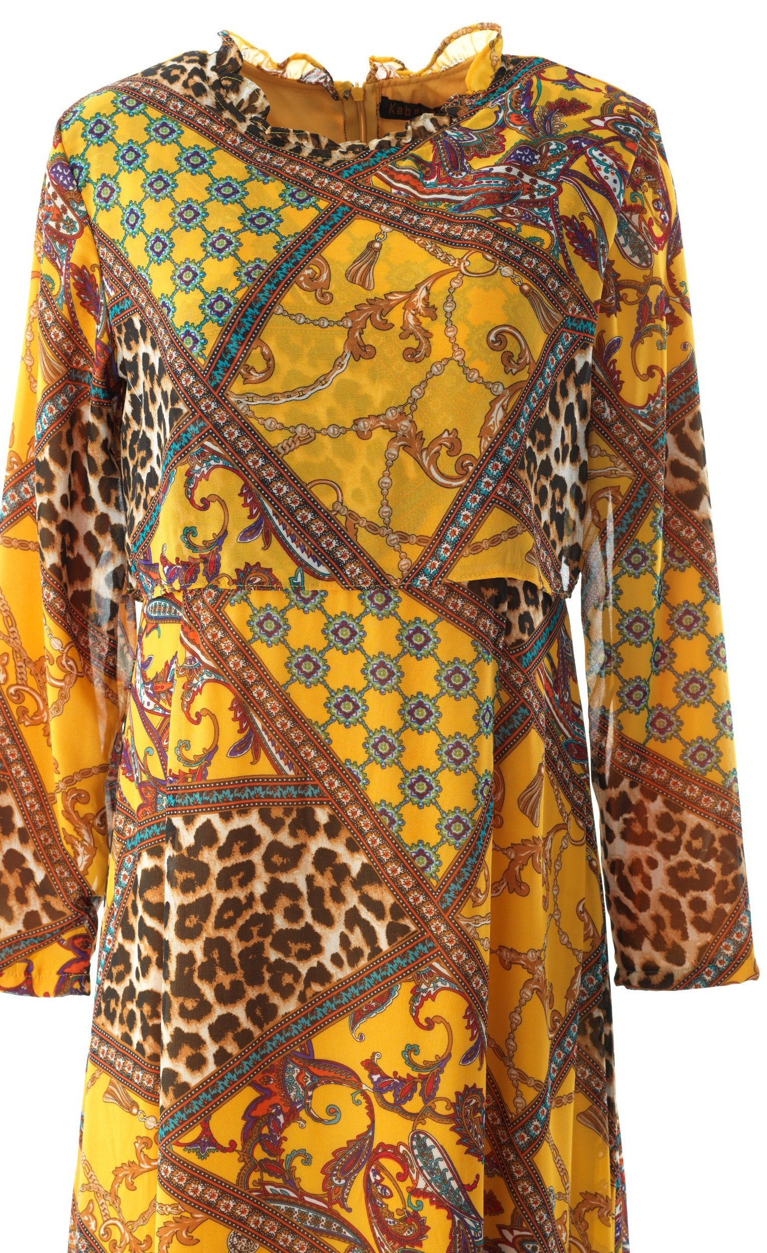 yellow mix media print maxi dress Kabayare