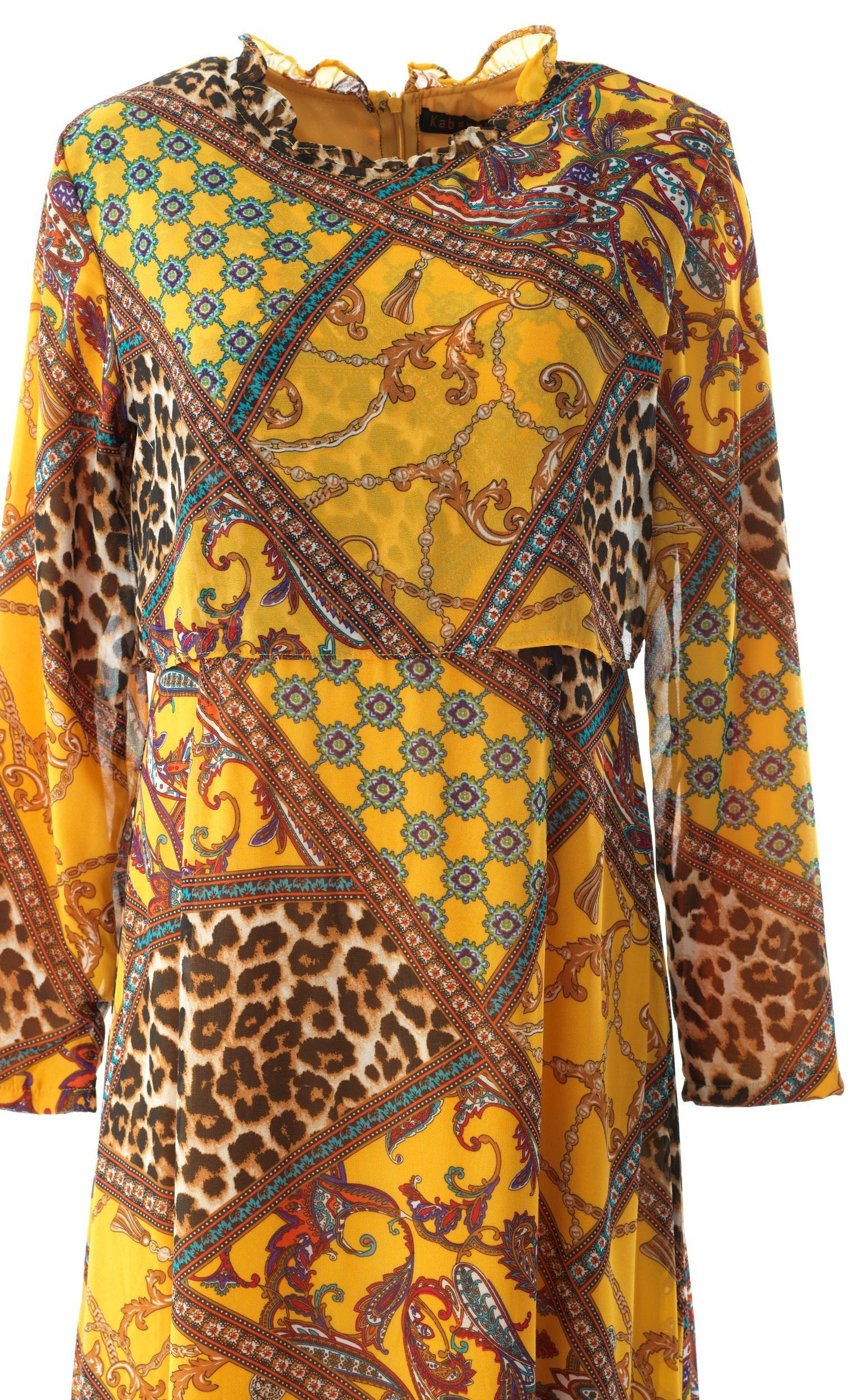 yellow mix media print maxi dress Kabayare