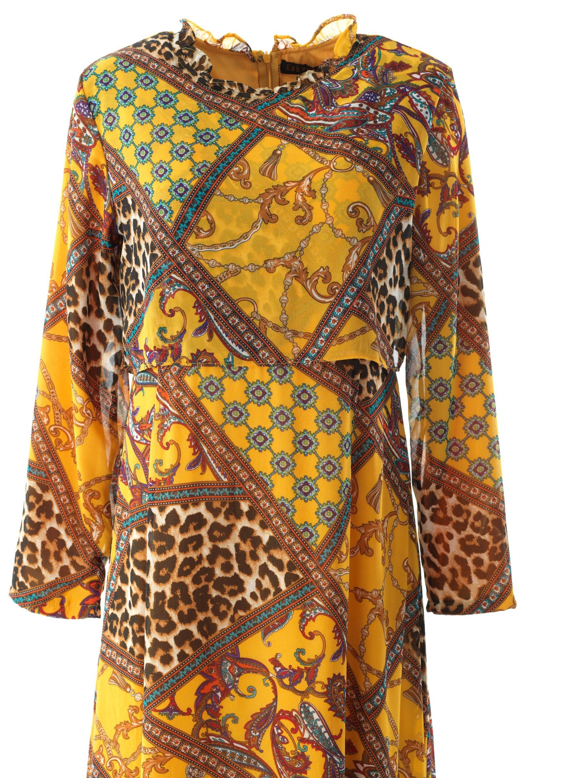 yellow mix media print maxi dress Kabayare